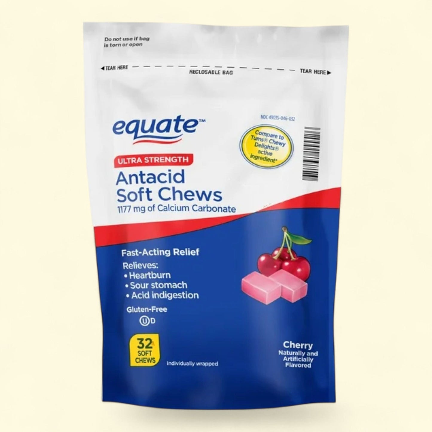 Equate Ultra Strength Antacid Soft Chews, Cherry, 32 Soft Chews