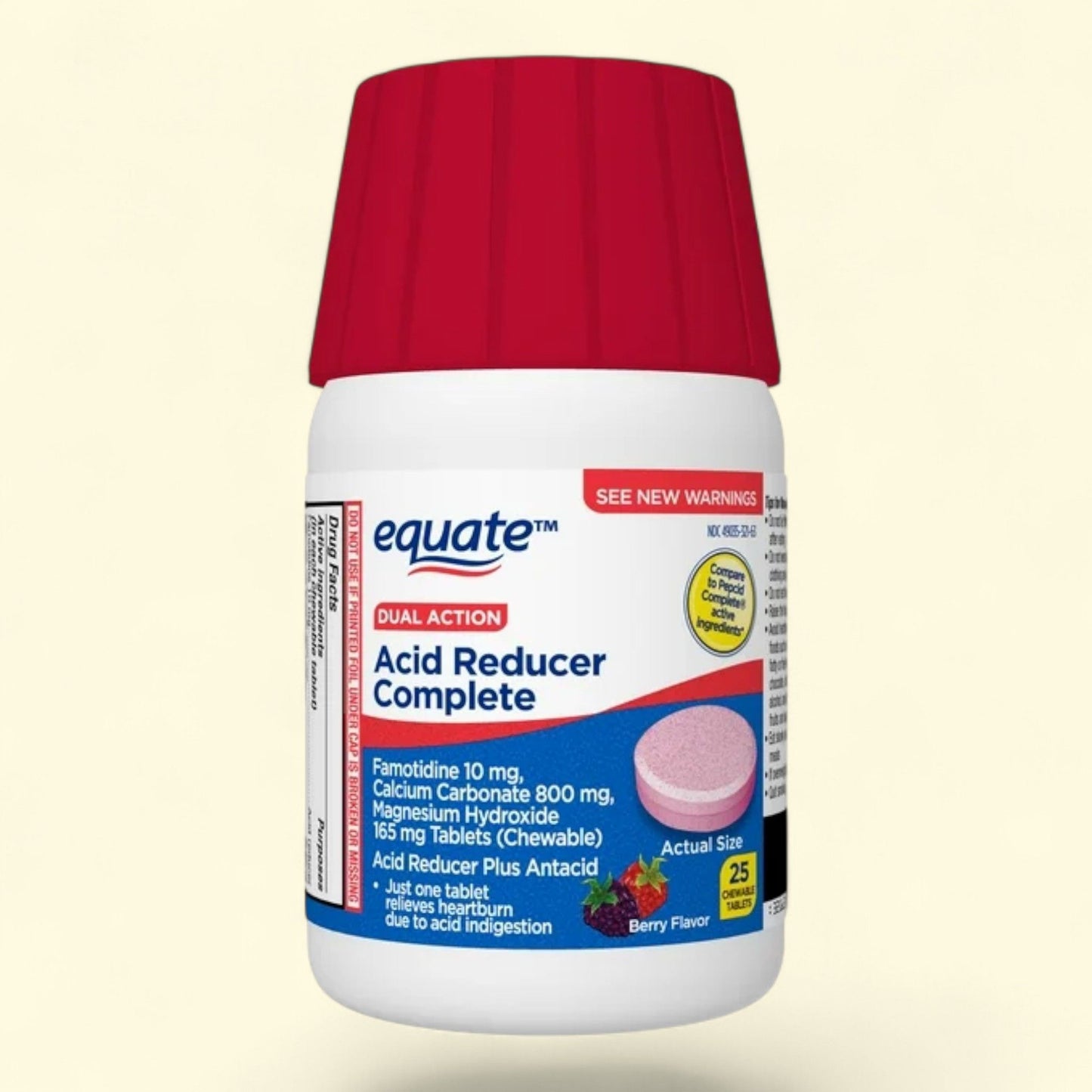 Equate Dual Action Acid Reducer Tablets, Berry, 25 Count