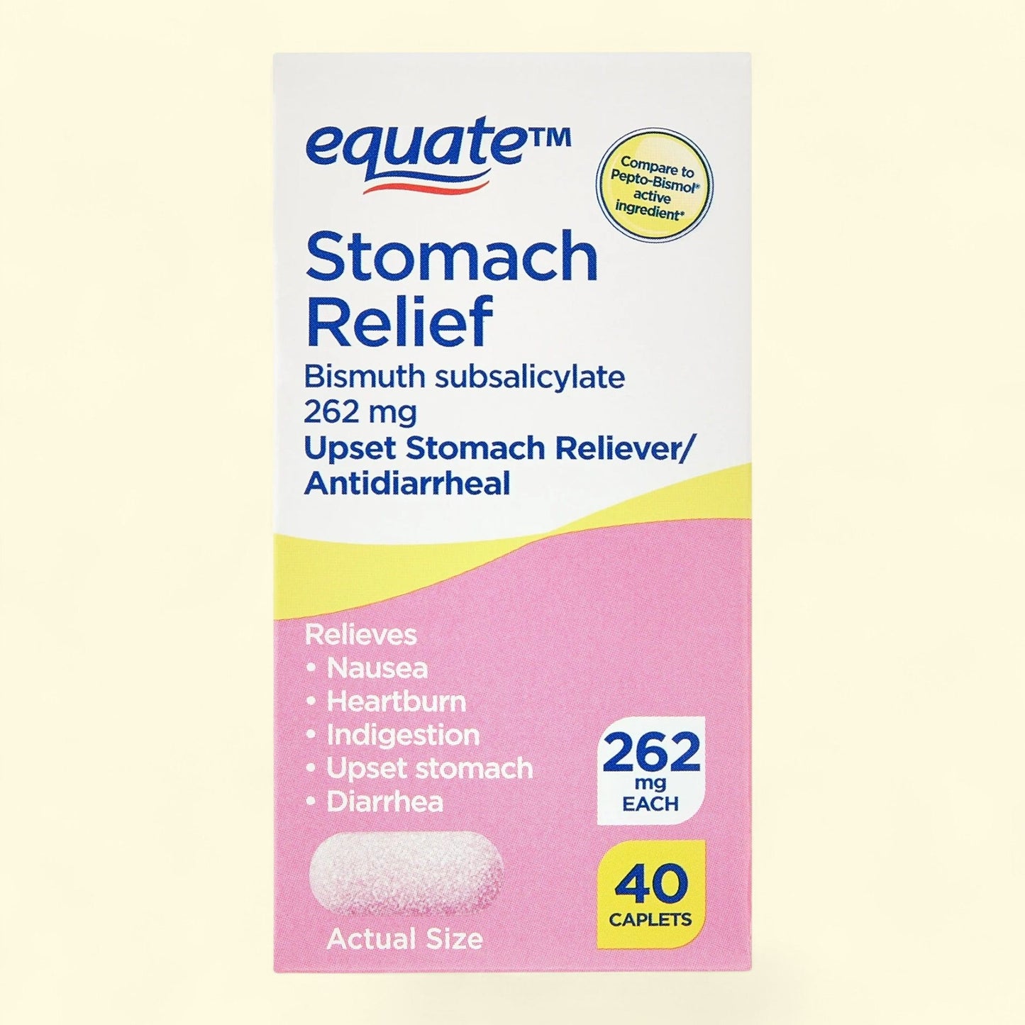 Equate Bismuth Subsalicylate Caplets, 262mg, 40 Count