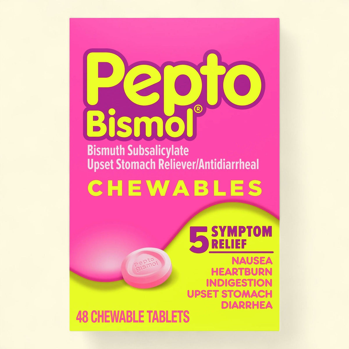 Pepto Bismol Chewable Tablets, Original Flavor 48 Count — authentic US product shipped worldwide by Treatspree