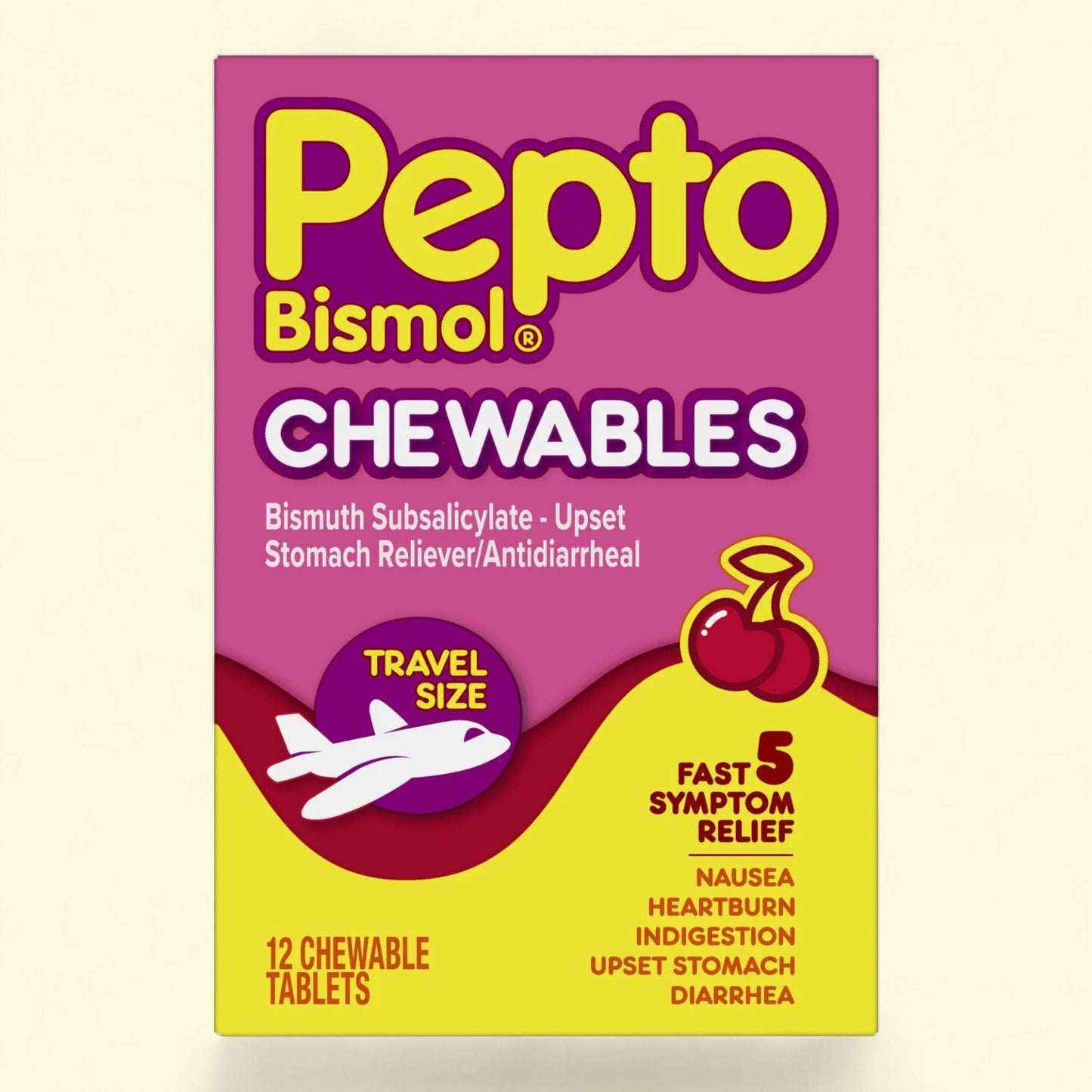 Pepto Bismol Chewable Tablets, Cherry, 12 Count