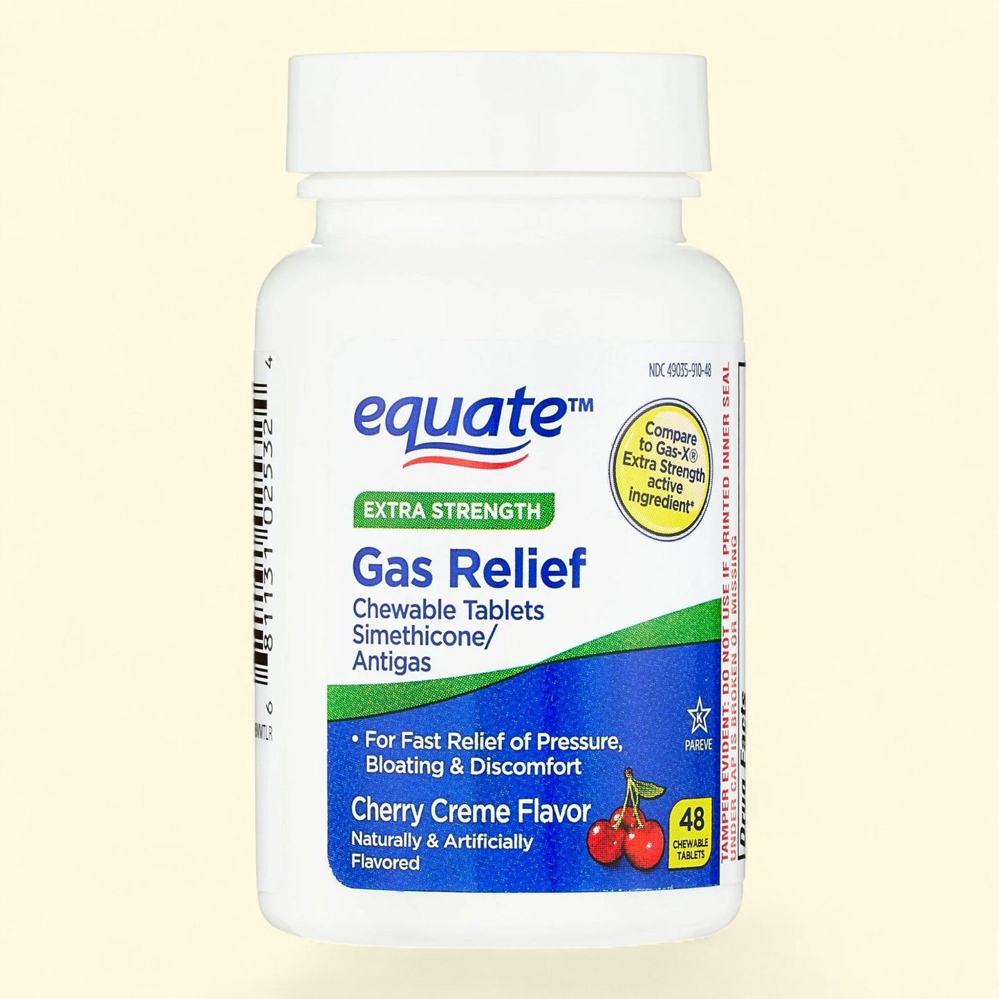 Equate Gas Relief Cherry Crème Chewable Tablets, 48 Count