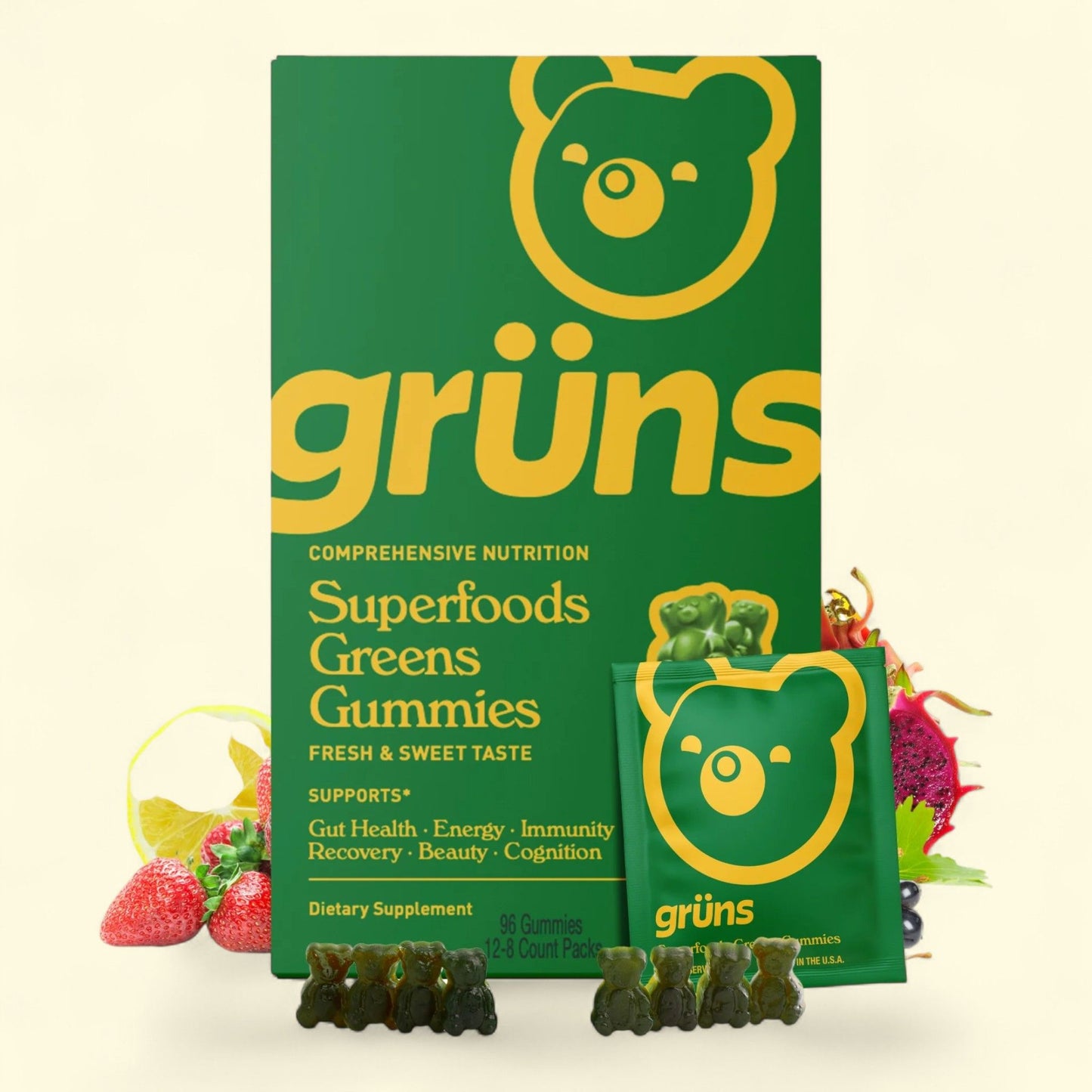 Gruns Adult Superfood Greens Gummies, 12 Servings