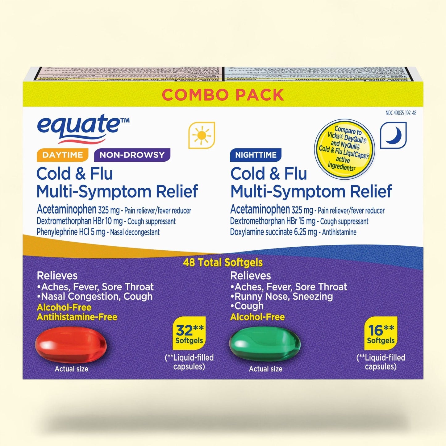 Equate Cold & Flu Softgels, 48 Count