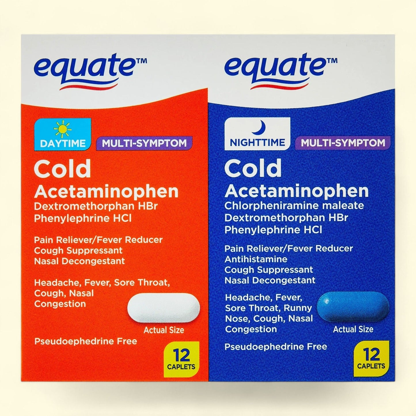 Equate Cold Relief Caplets Combo Pack, 24 Count