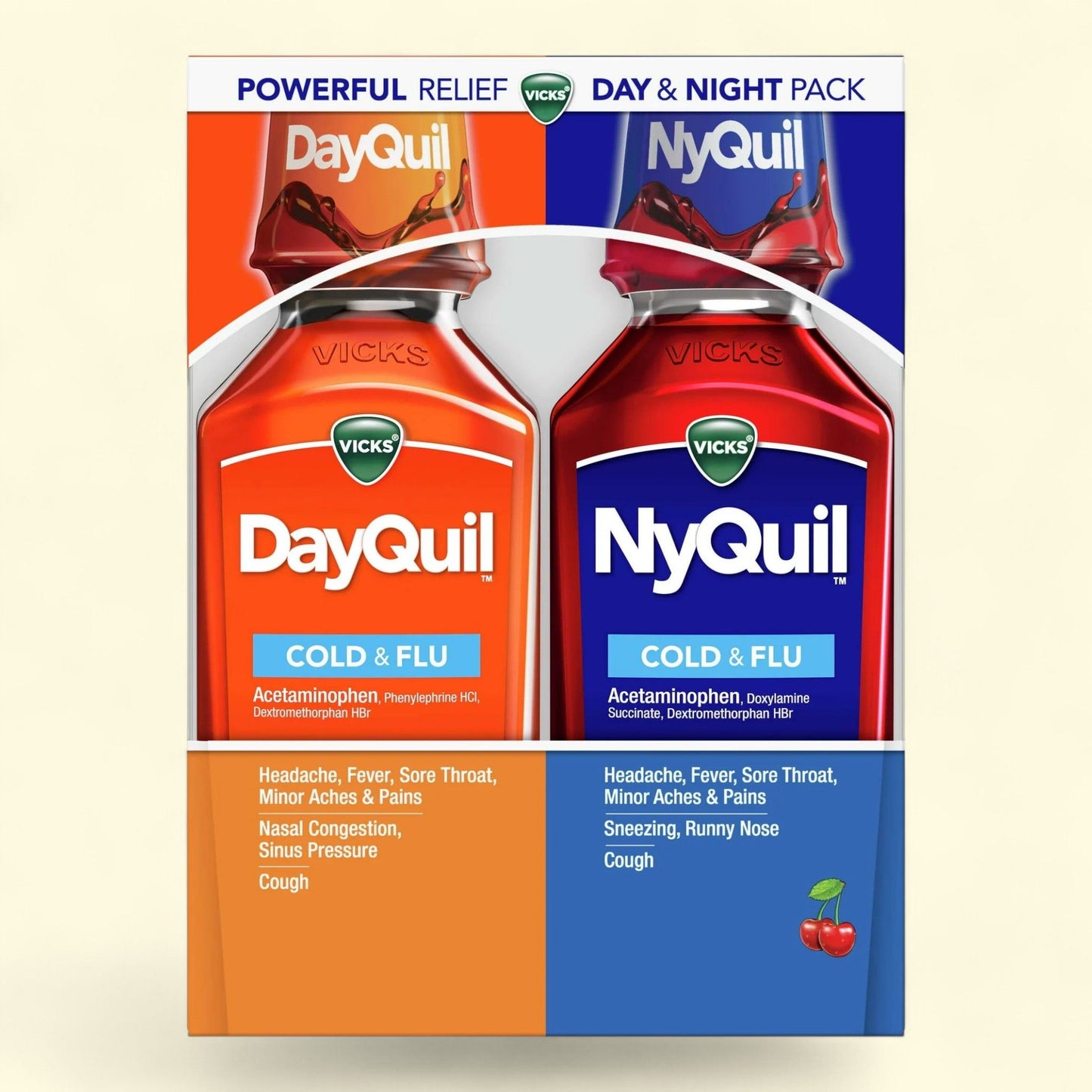 Vicks DayQuil and NyQuil Cold and Flu Liquid, 2x12 Fl oz