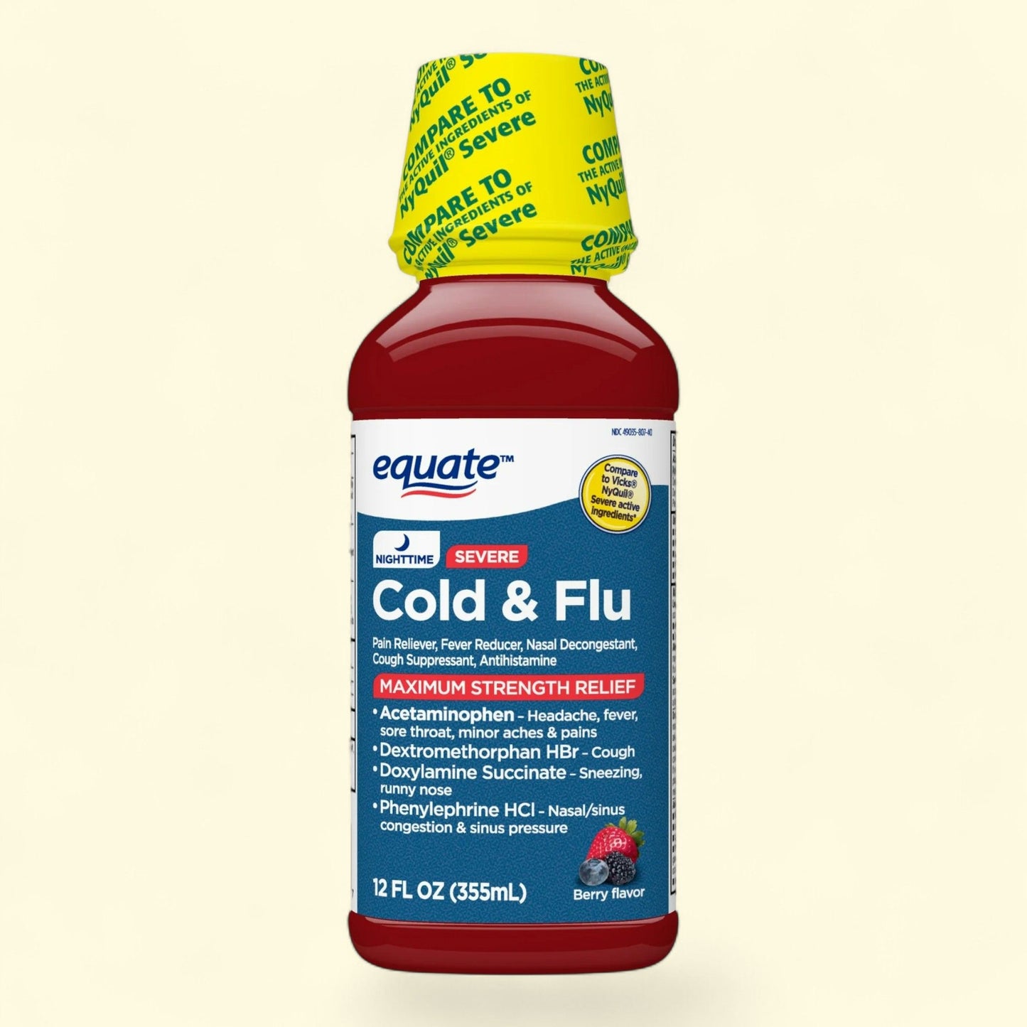 Equate Nighttime Severe Cold and Flu Relief Liquid, 12 fl oz