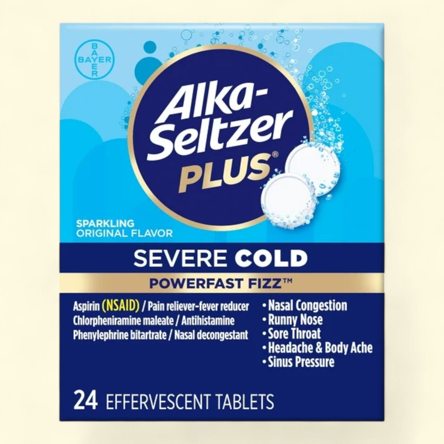 Alka-Seltzer Plus Severe Cold Medicine, Original Effervescent Tablets, 24 Count