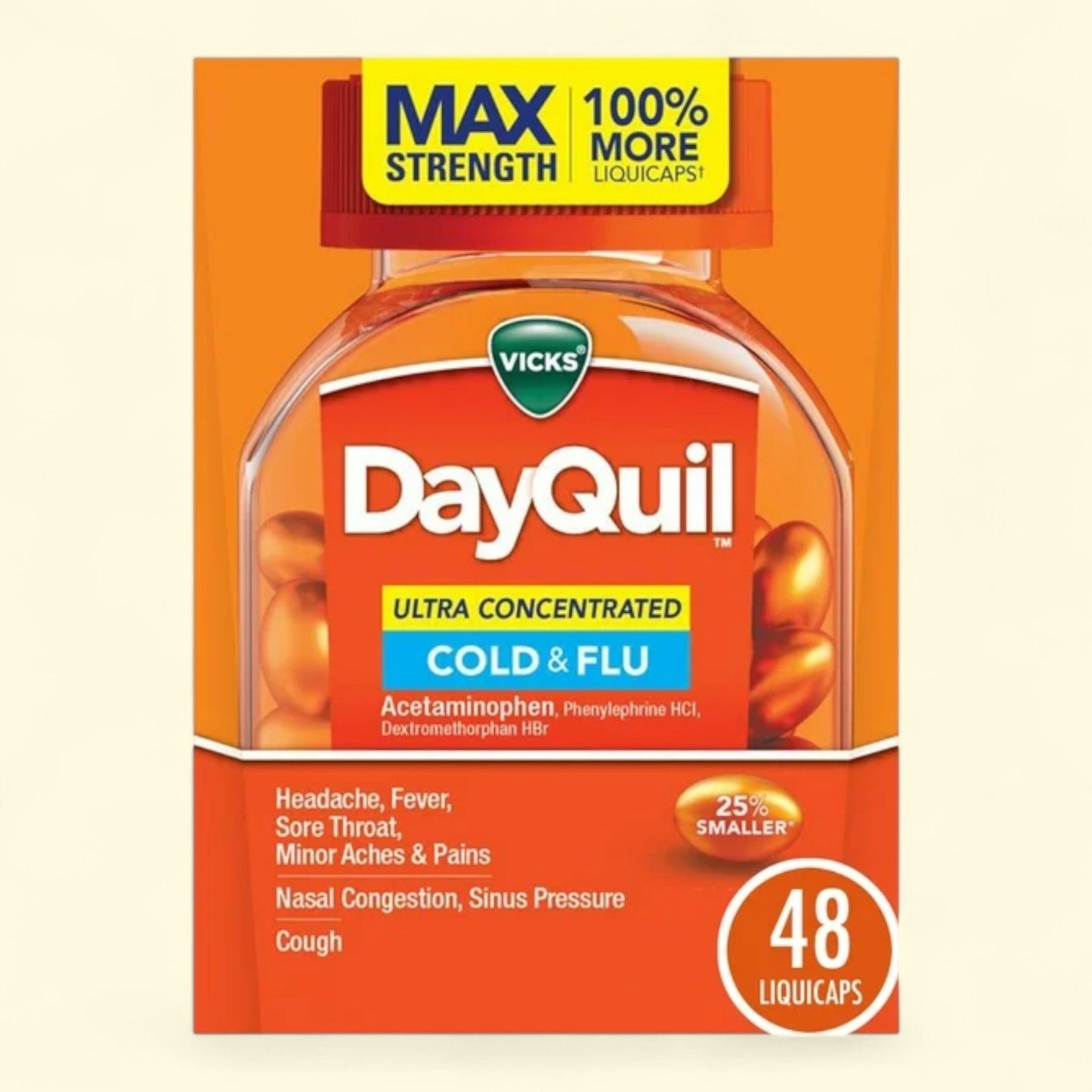 Vicks DayQuil Cold and Flu Ultra Concentrated Liquicaps, 48 Count