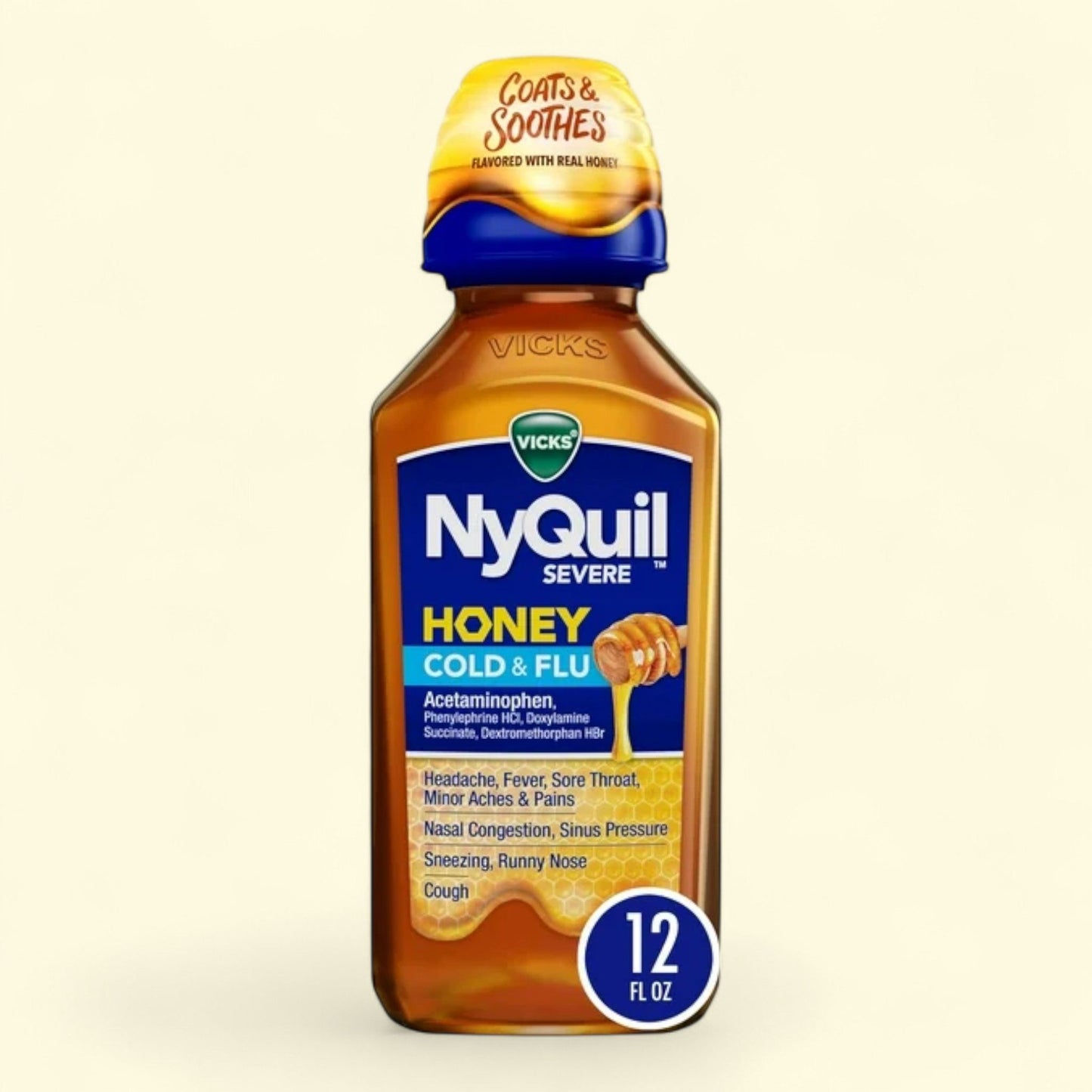 Vicks NyQuil Severe Cold and Flu Liquid, 12 Fl oz