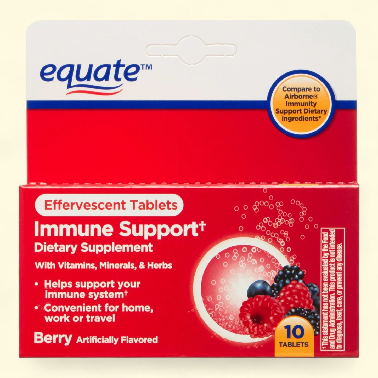 Equate Immune Support Effervescent Tablets, Berry Flavor, 10 Count