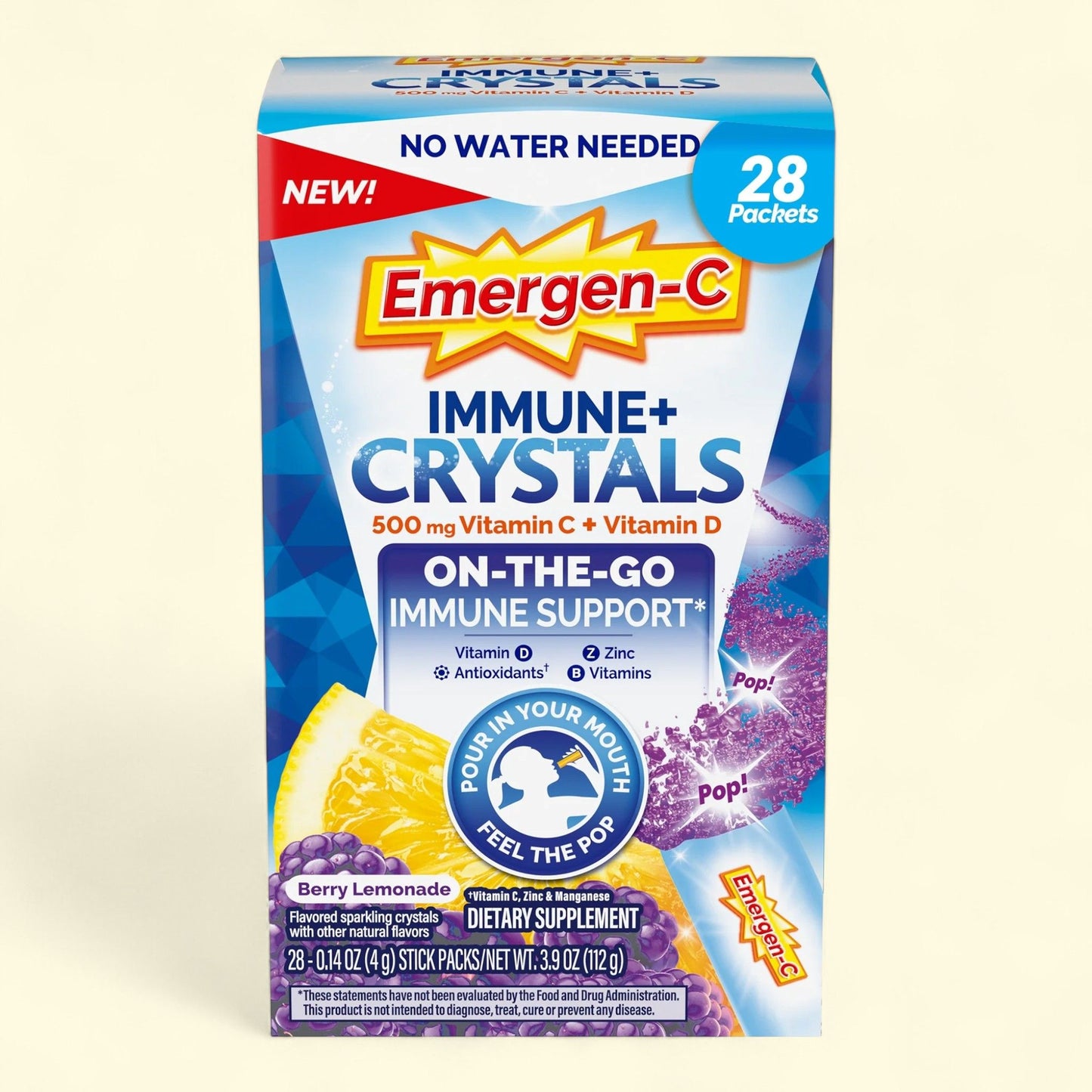 Emergen-C Immune+ Crystals, 28 Stick Packs