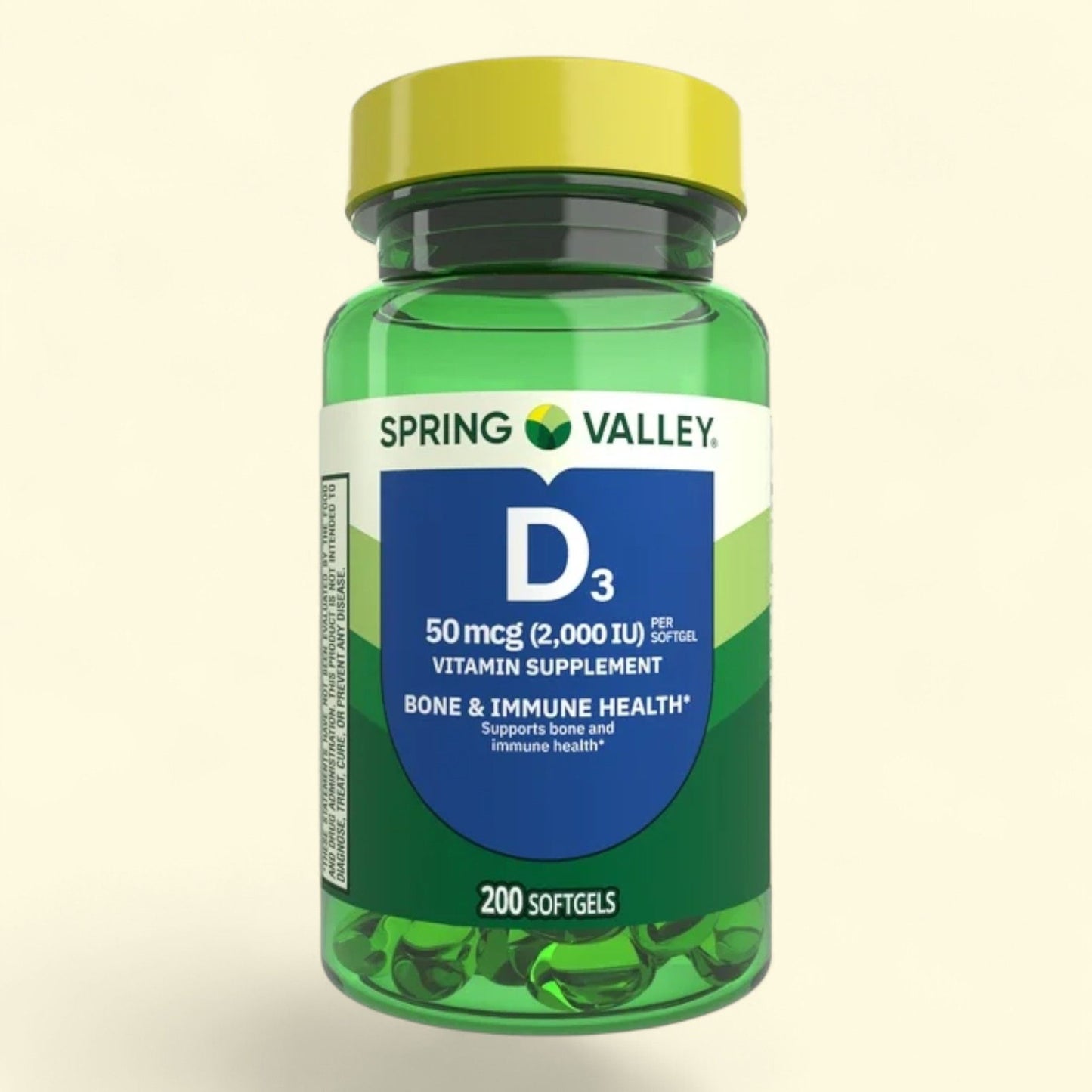 Spring Valley Vitamin D3 Supplement Softgels, 50 mcg (2,000 IU), 200 Count