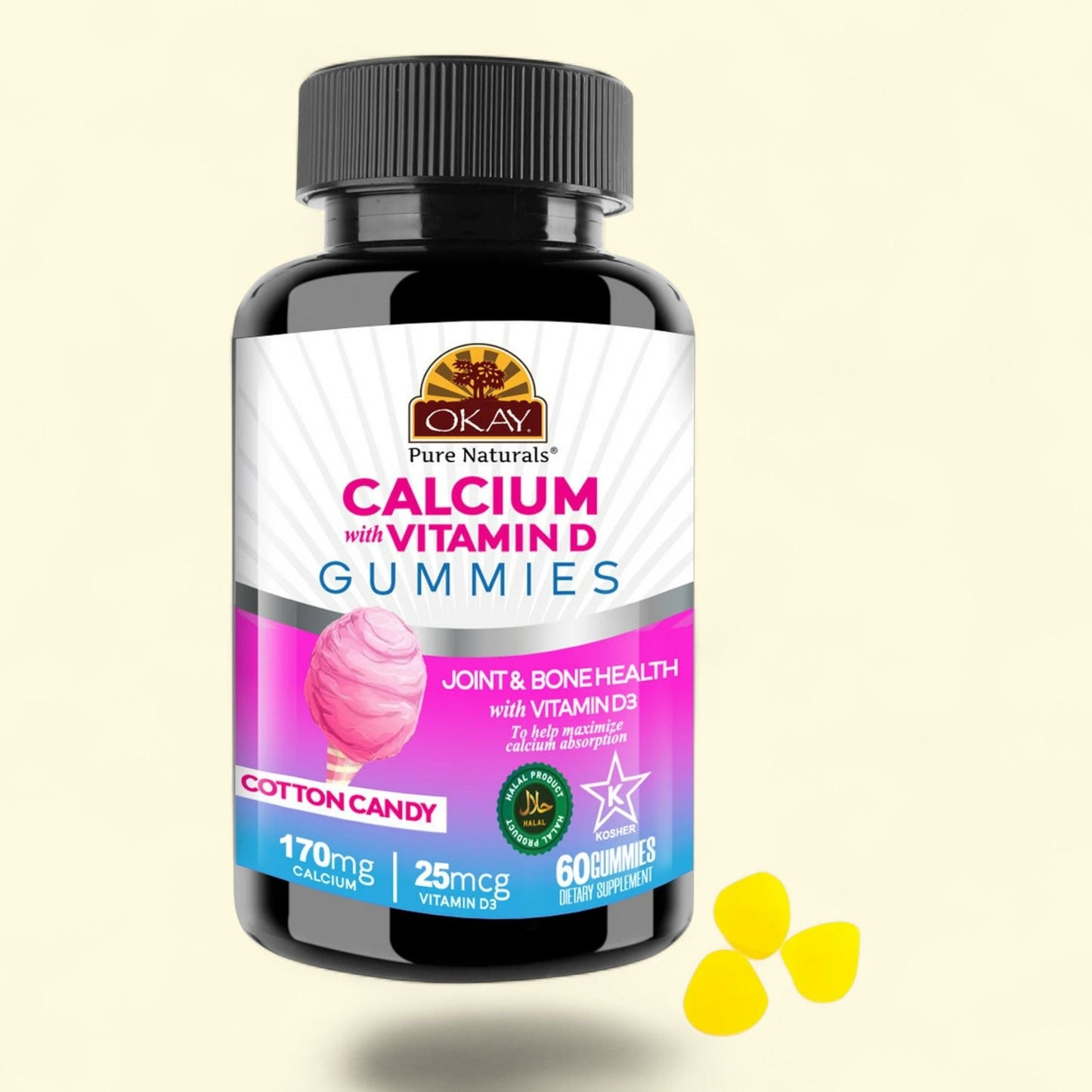 Okay Pure Naturals Calcium Gummies with Vitamin D3, 60 Count