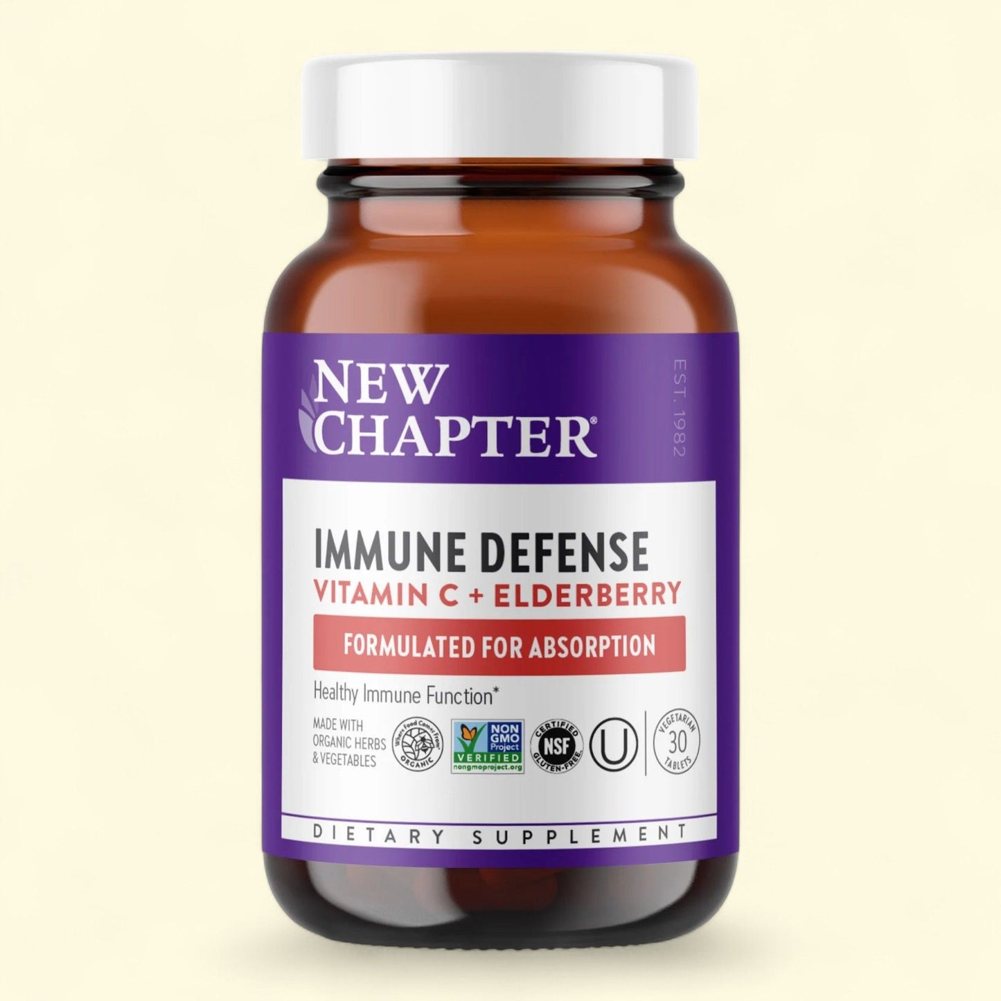 New Chapter Immune Defense Vitamin C + Elderberry, 30 Veg Tabs