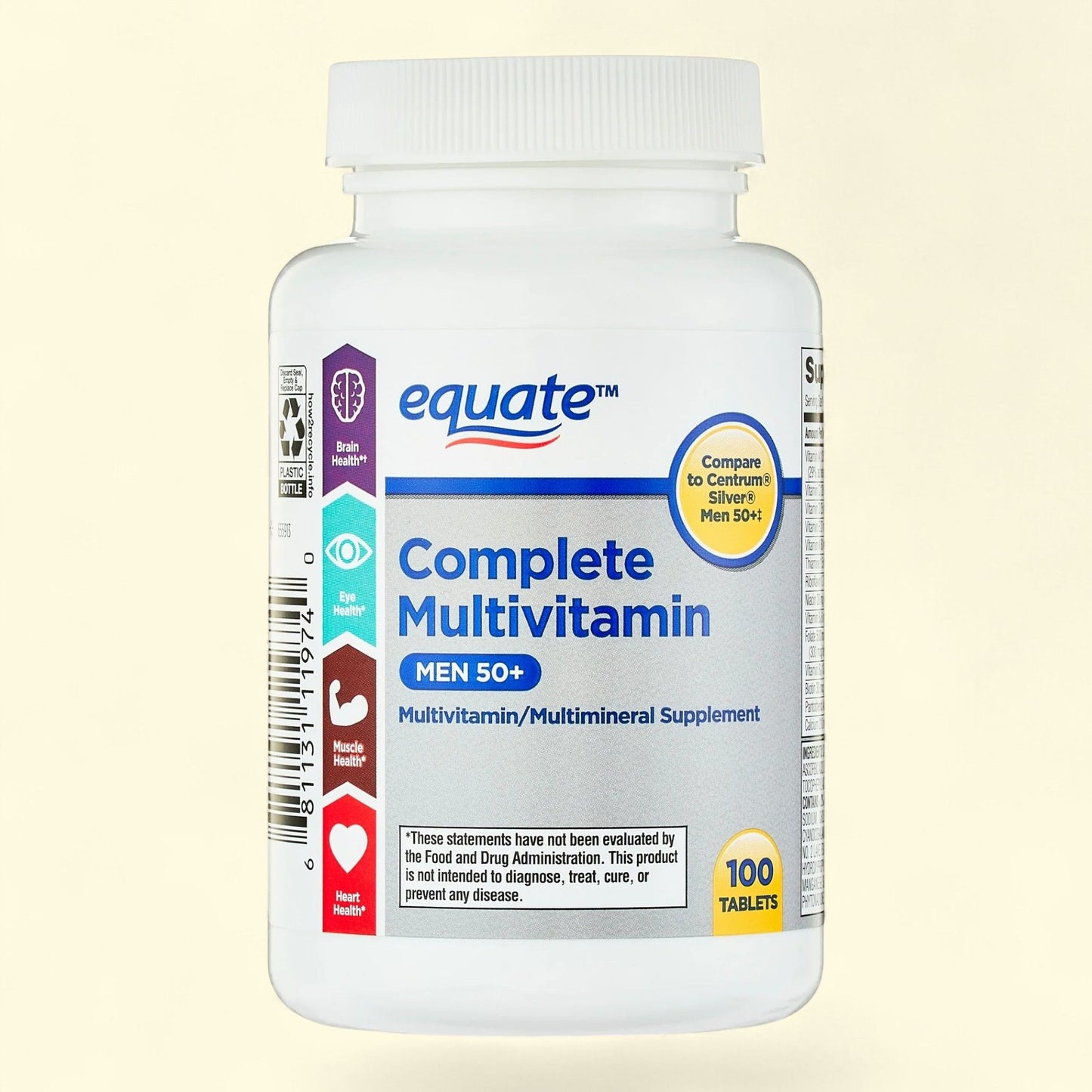 Equate Complete Multivitamin/Multimineral Supplement Tablets, Men 50+, 100 Count