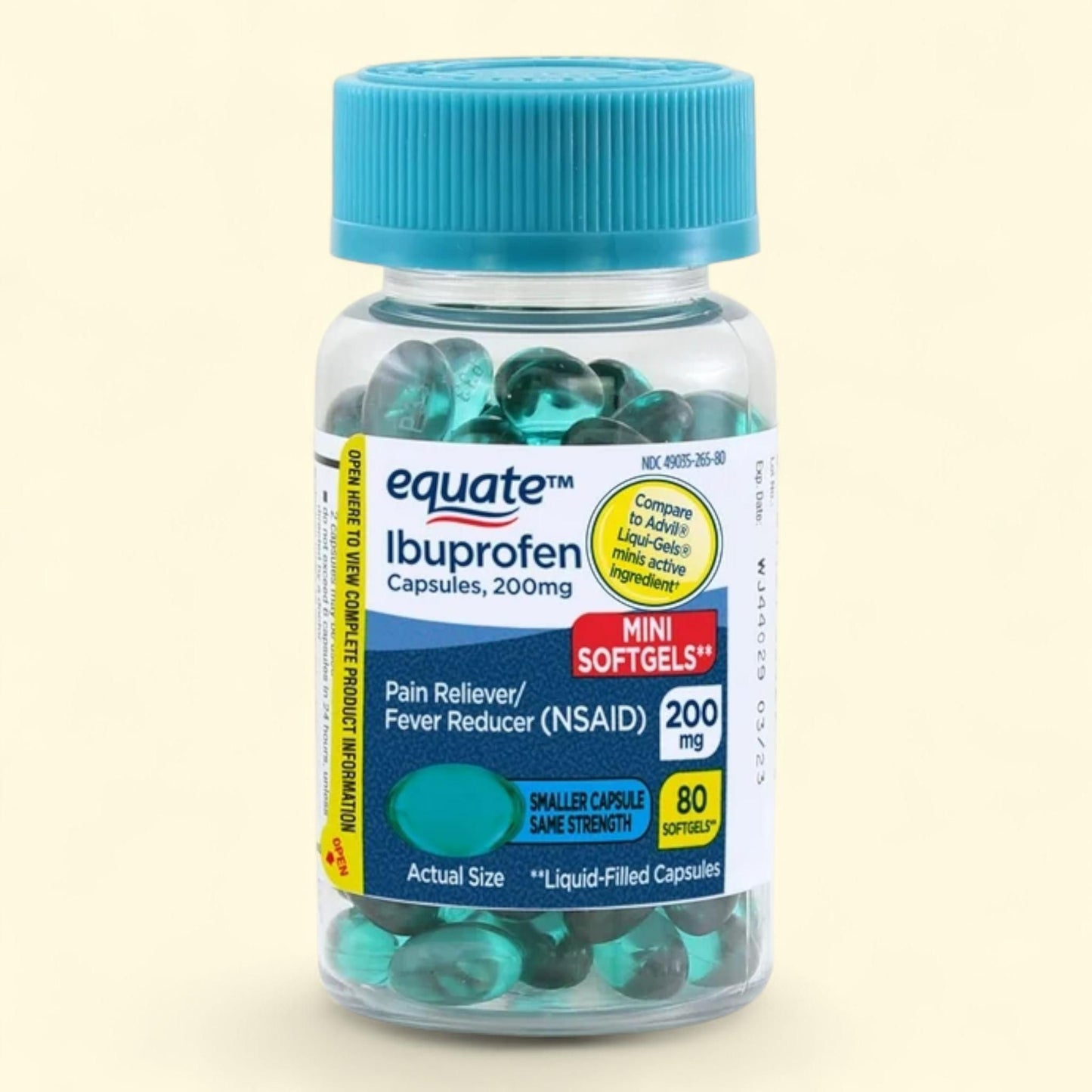 Equate Ibuprofen Liquid Filled Softgel Capsules, 200 mg, 80 Count