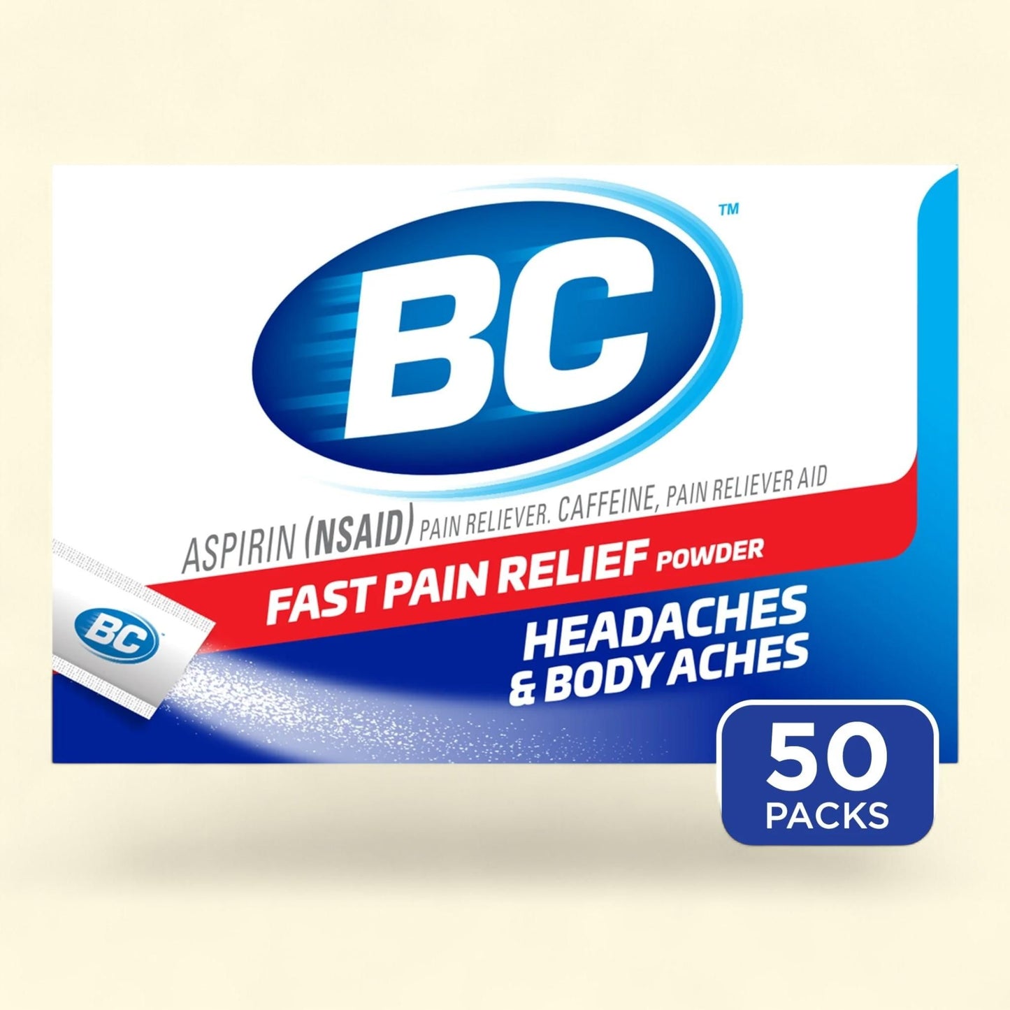 BC Powder Original Strength Pain Reliever, Aspirin Dissolve Packs, 50 Ct