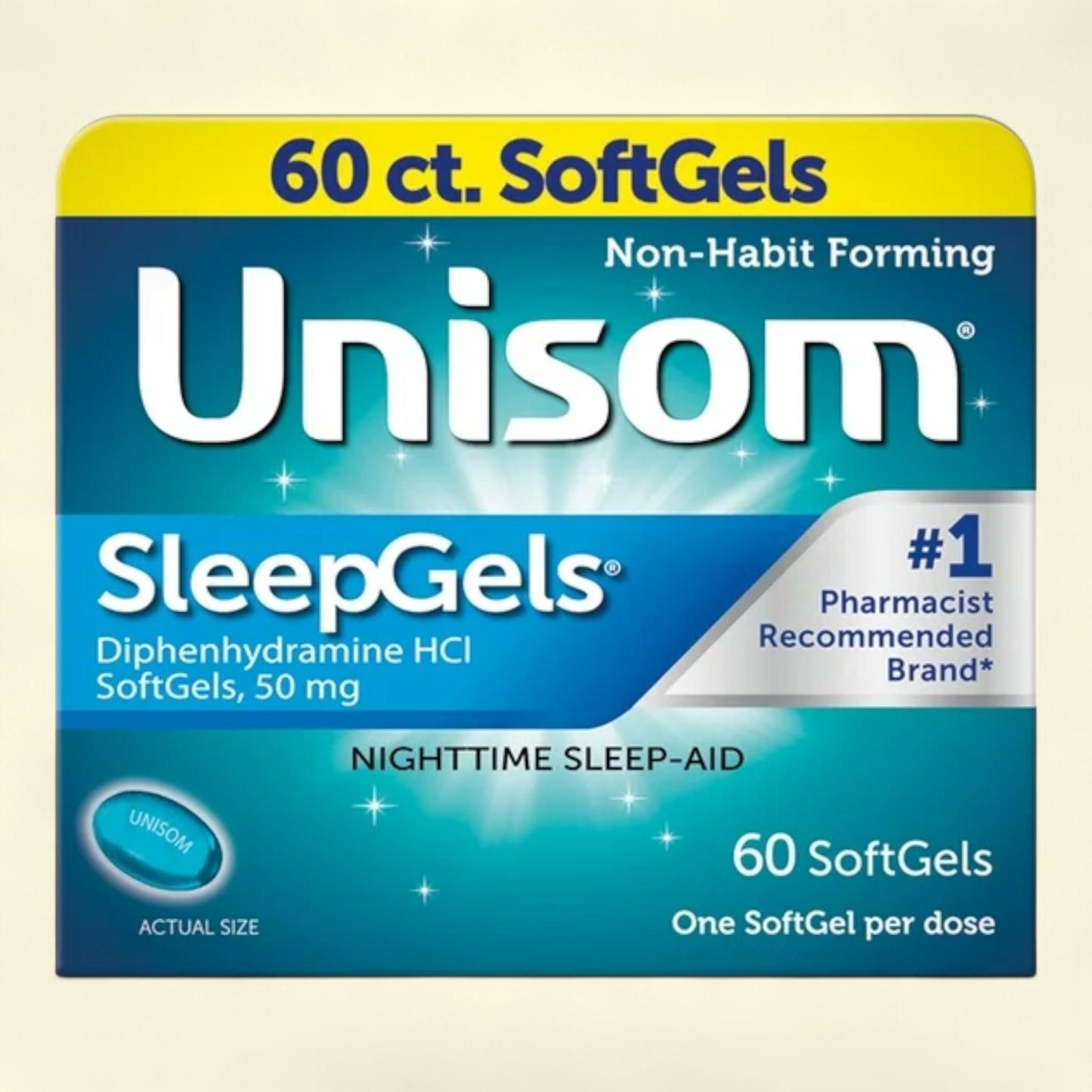 Unisom SleepGels, Diphenhydramine HCL Softgel Sleeping Pills, 50 mg, 60 Count