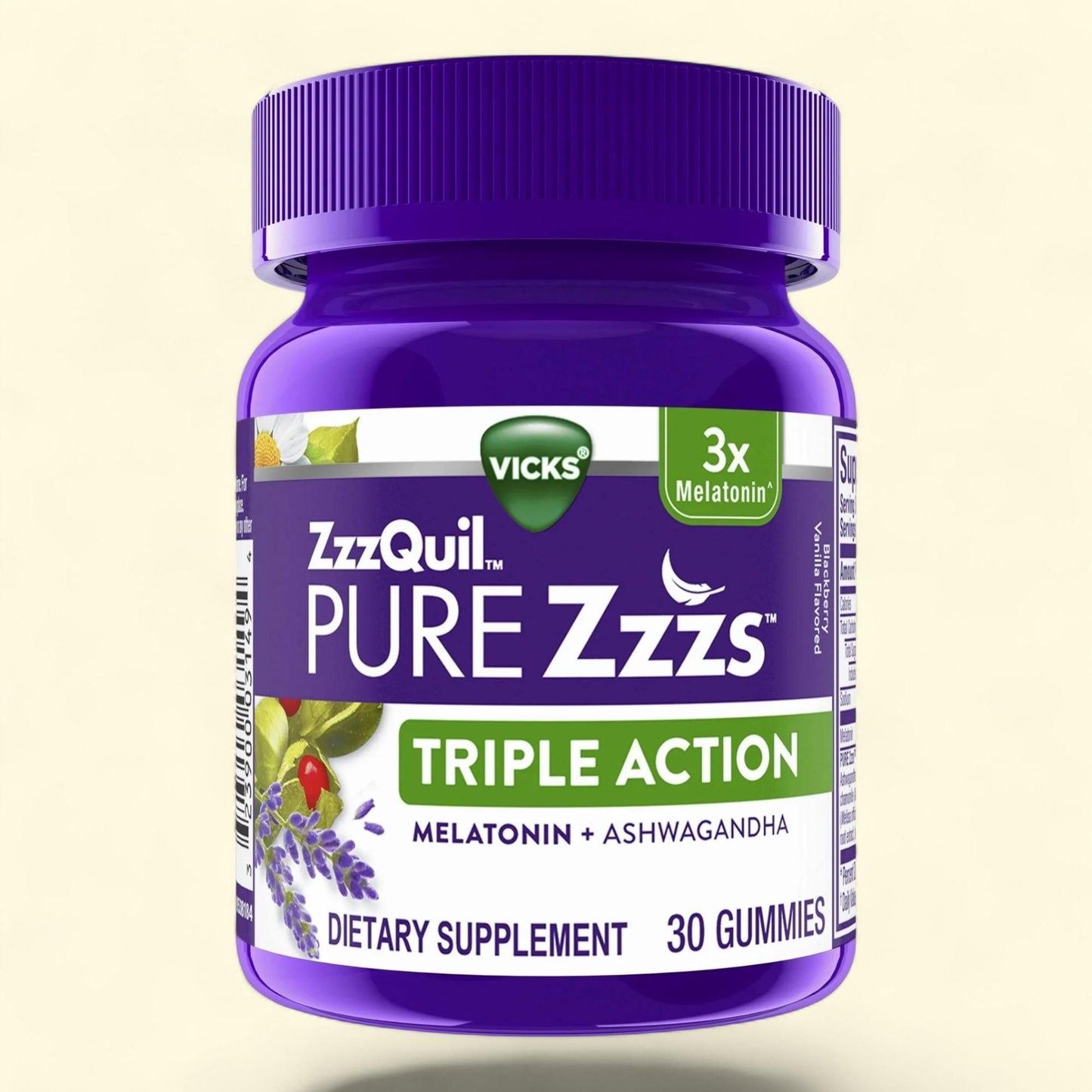 Vicks ZzzQuil Pure Zzzs Triple Action Sleep Aid Melatonin Gummies, 6mg, 30 Count