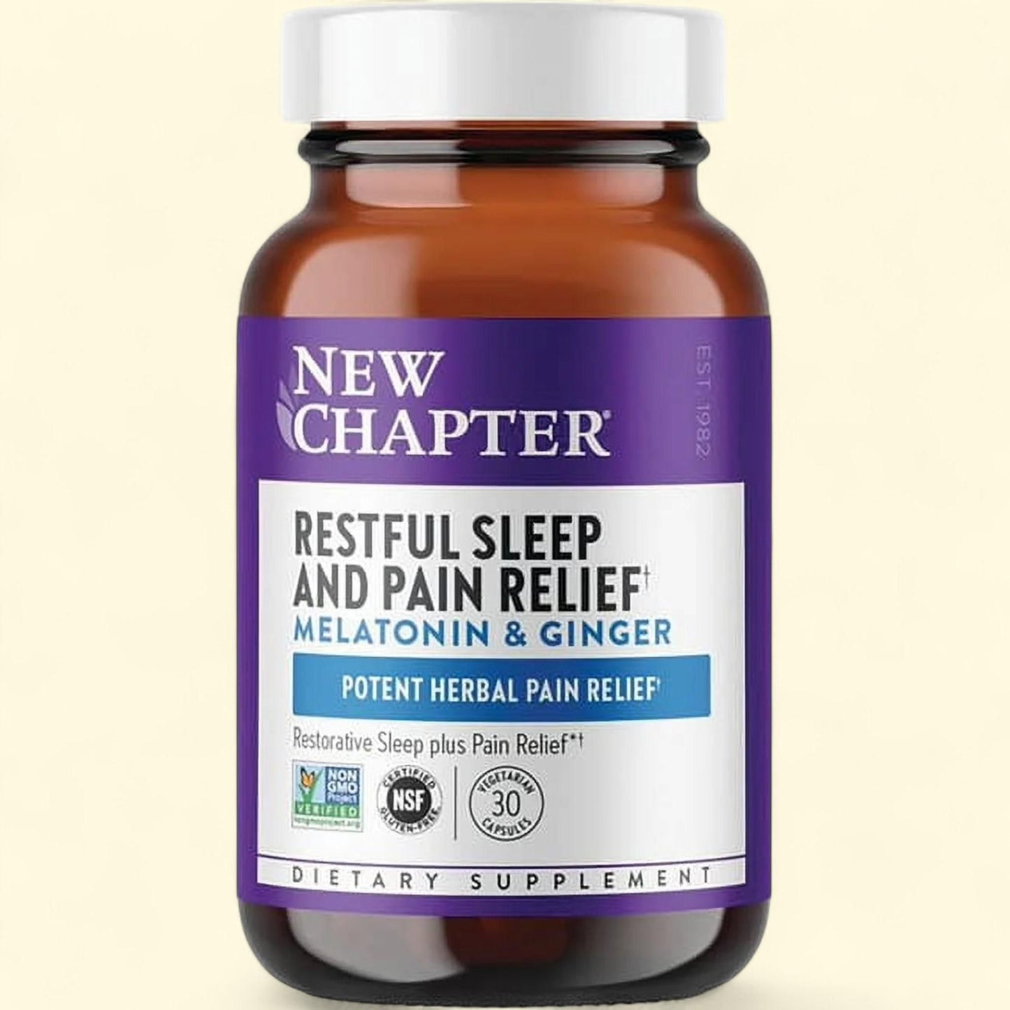 New Chapter Restful Sleep and Pain Relief, Melatonin & Ginger Sleep Supplement, 30 Veg Caps