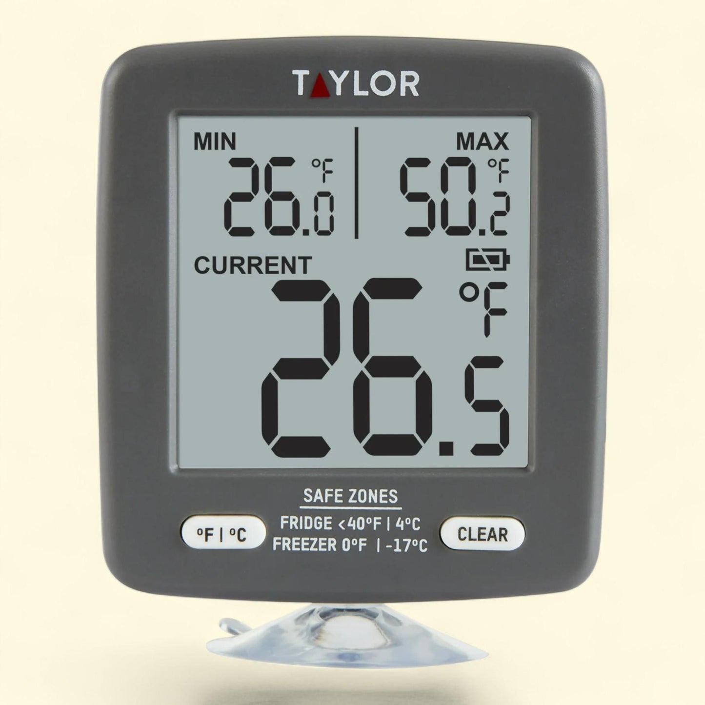 Taylor Digital Safety Zone Appliance Thermometer, Plastic, Black, for Refrigerators and Freezers