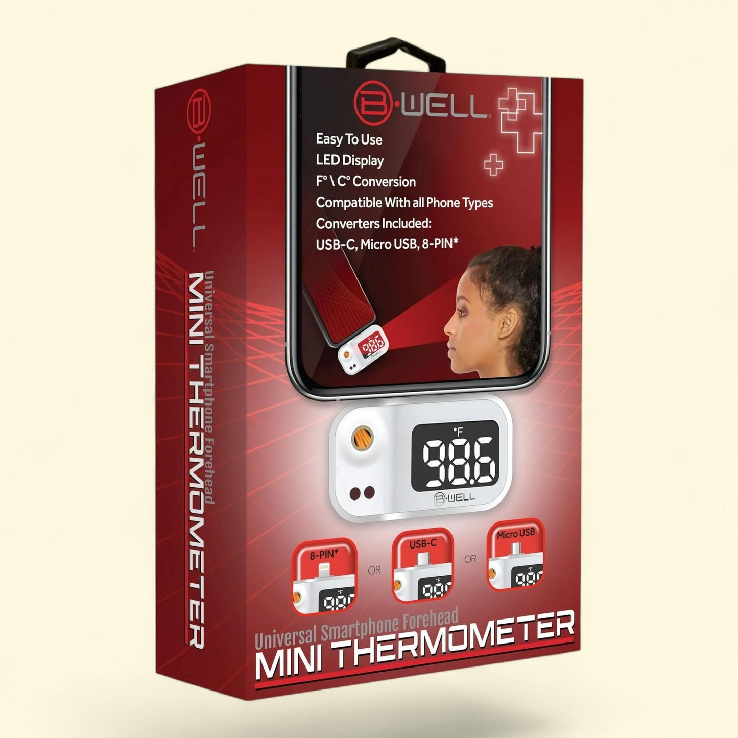 BWell Smartphone Mini Forehead Thermometer, Infrared, Works with all Phones