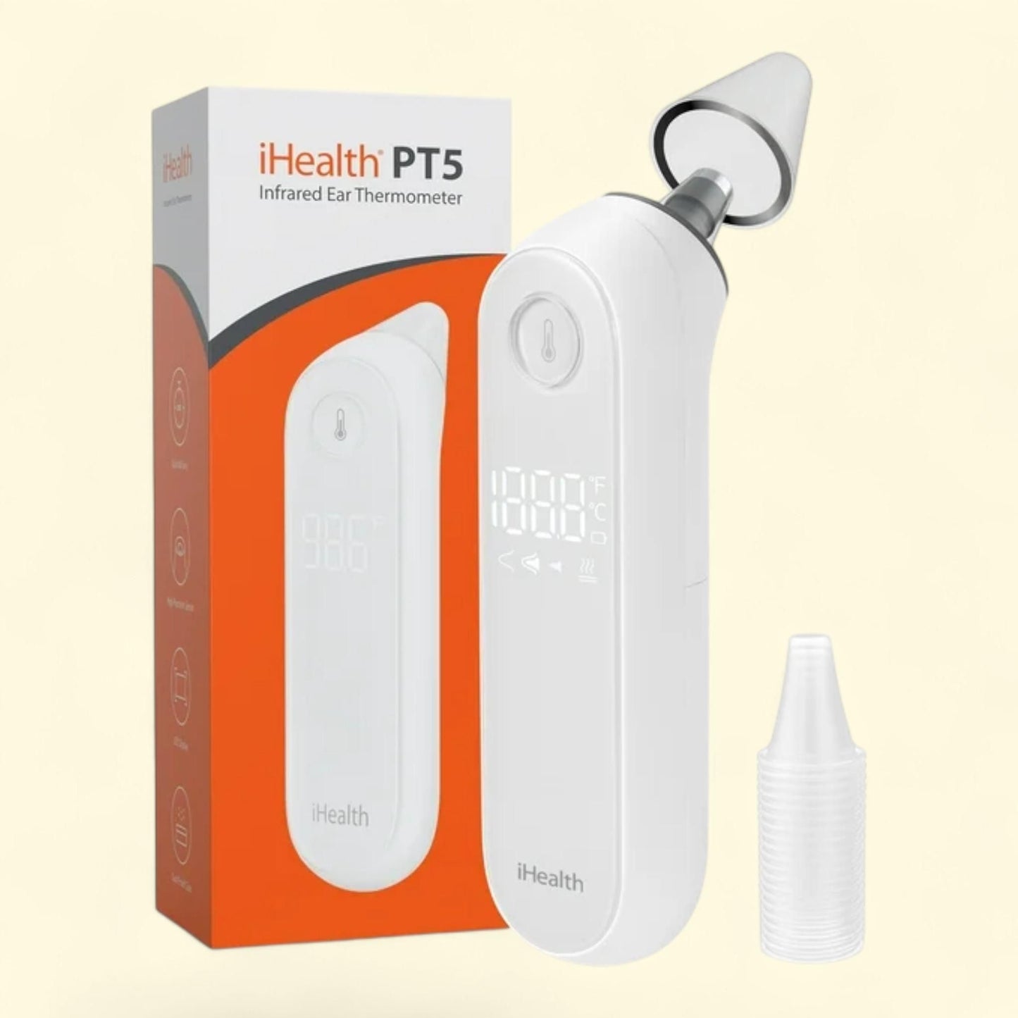 iHealth PT5 Digital Ear Thermometer, Baby Thermometer, Hyper Accuracy Infrared Sensor, Pre-Warmed Tip, Large Digits, Sturdy, All-in-One Kit, for Babies, Toddlers, Kids, Adults.