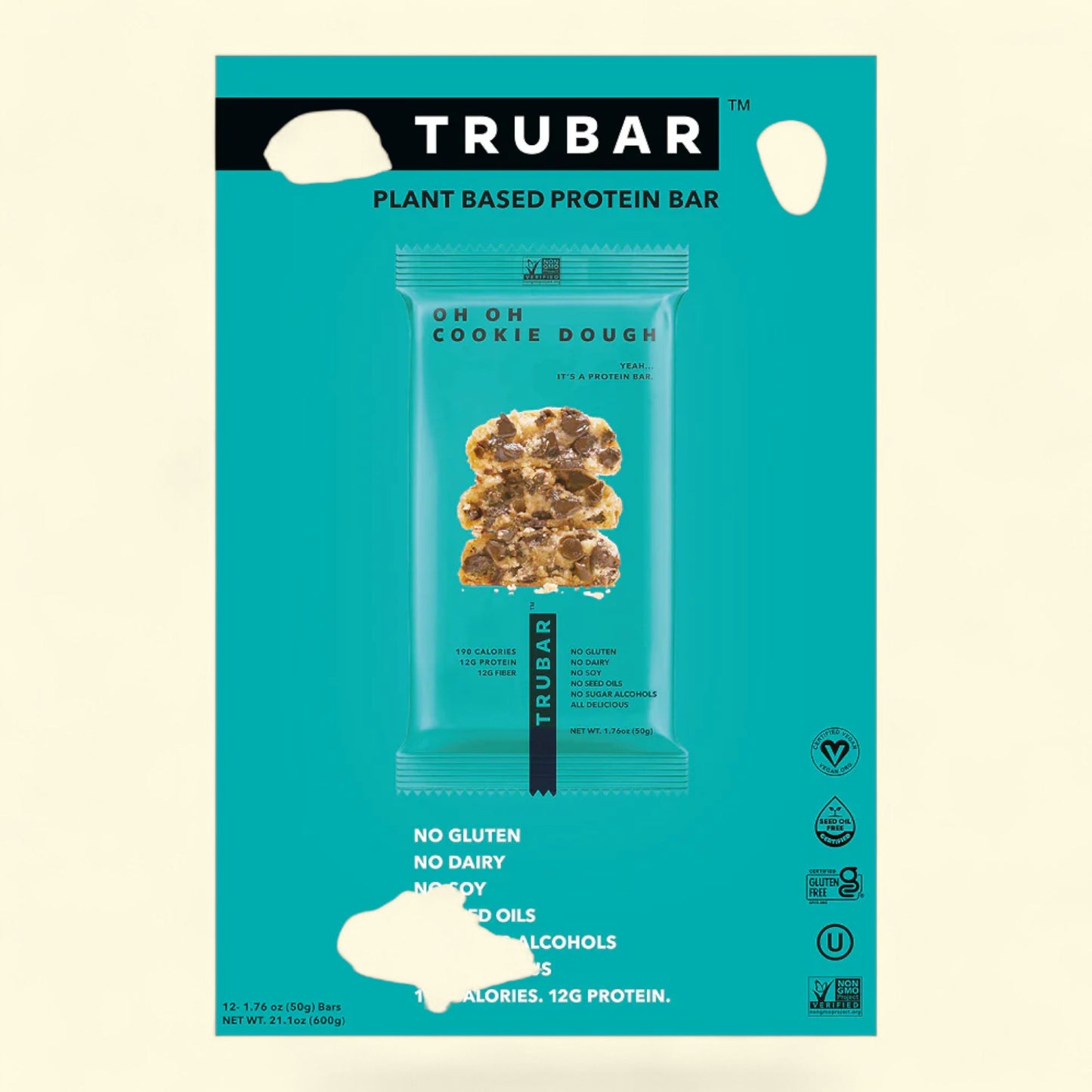 Trubar plant-based protein bar packaging with cookie dough flavor