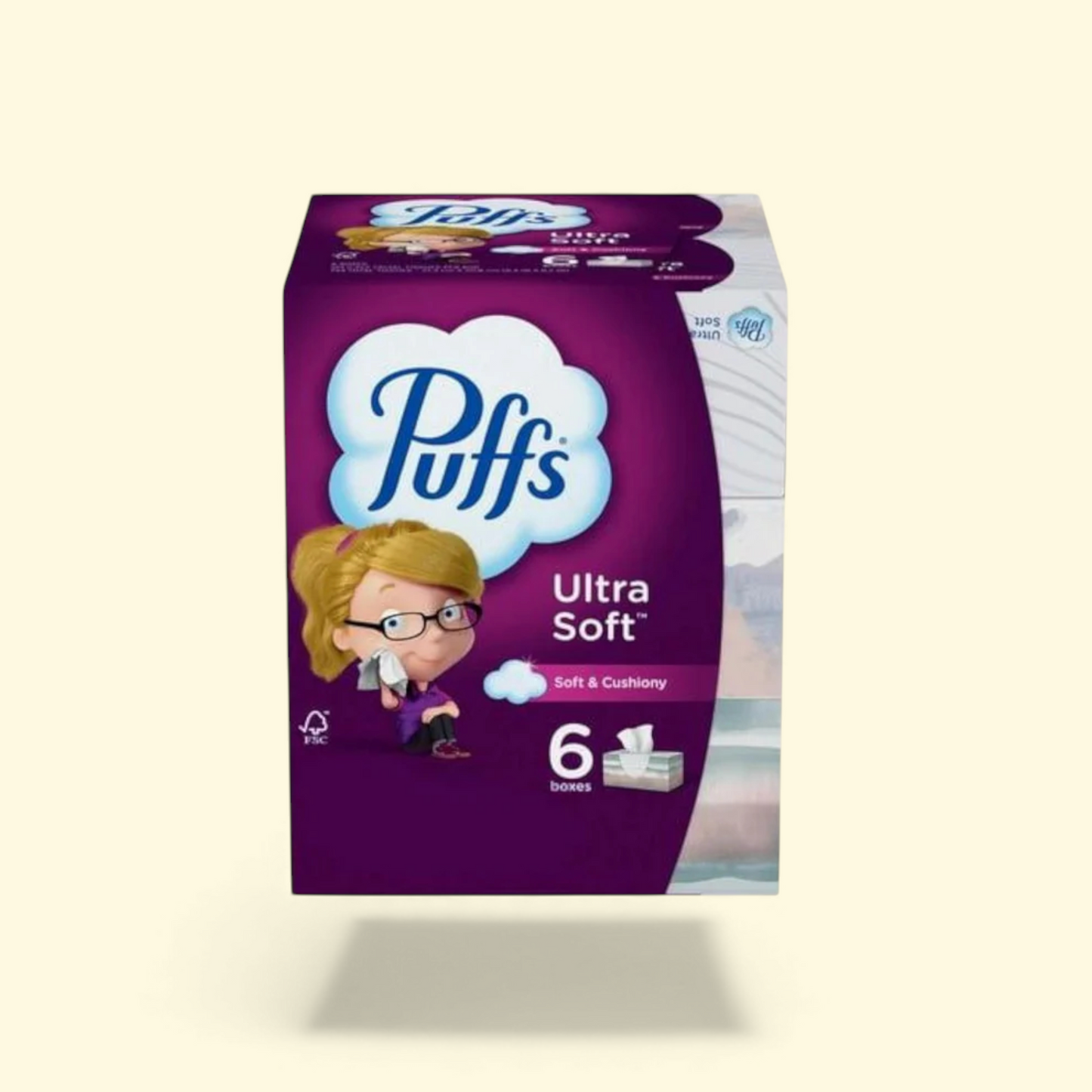 Puffs Facial Tissues, 6 Family Size Boxes, 124 Tissues per Box