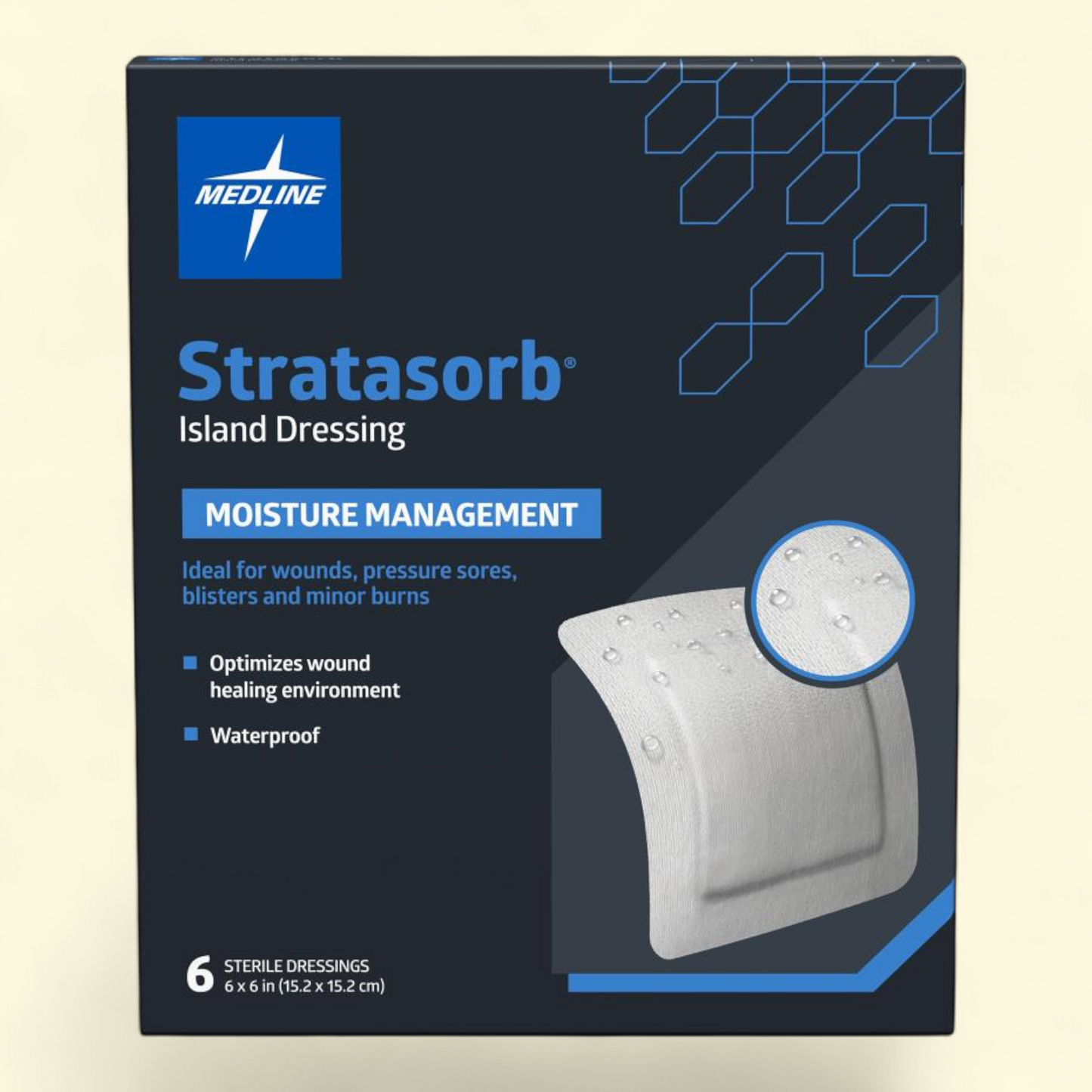 Medline Stratasorb Island Dressing Wound Pads, 6"x6", 6 Count
