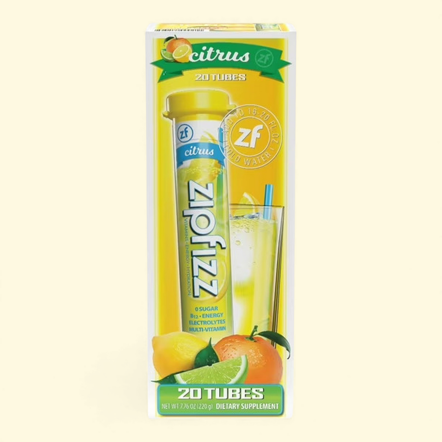 Zipfizz Energy Multi-Vitamin Hydration Drink Mix, Citrus, 20 ct.