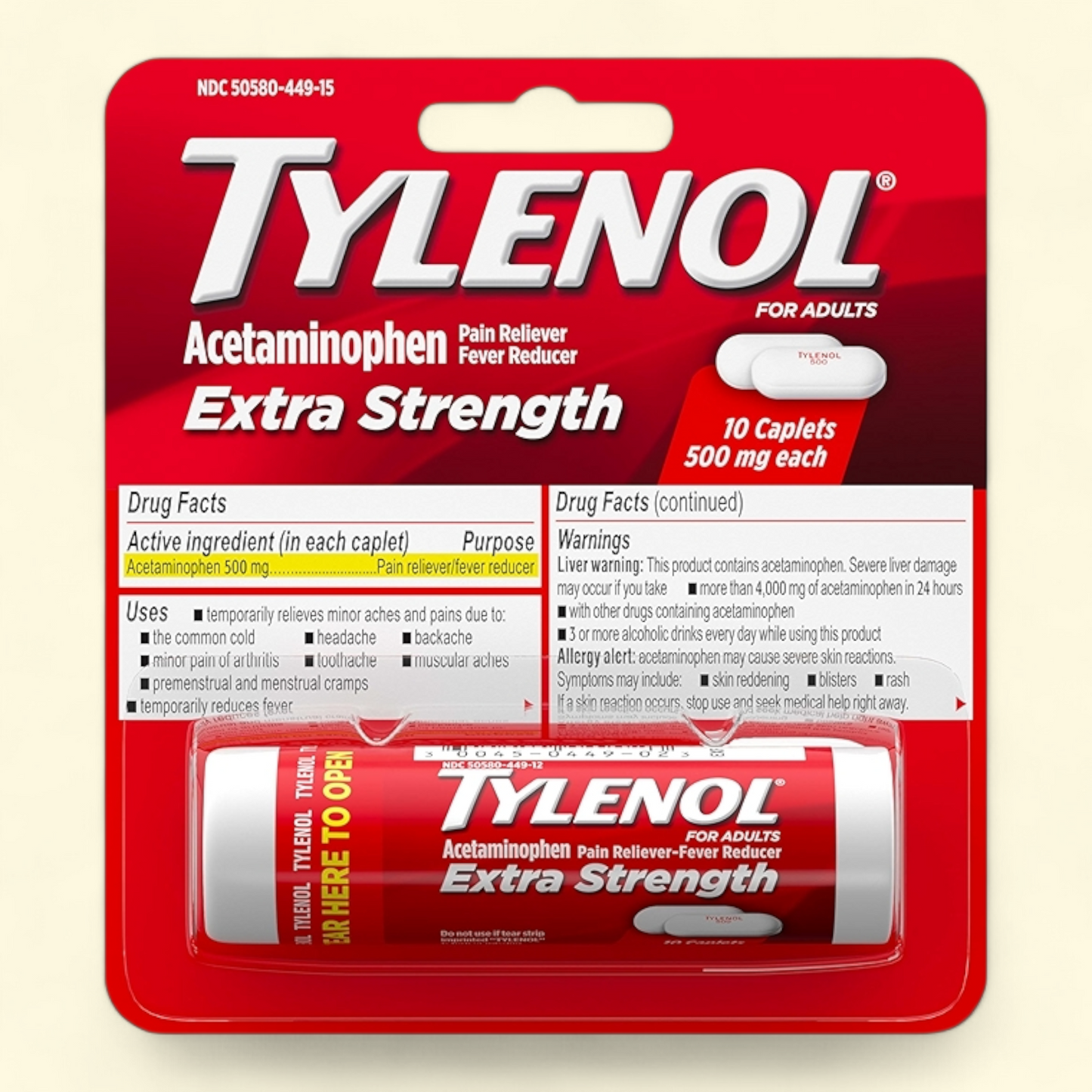 Tylenol Extra Strength Acetaminophen Caplets, 500mg, 10 Ct
