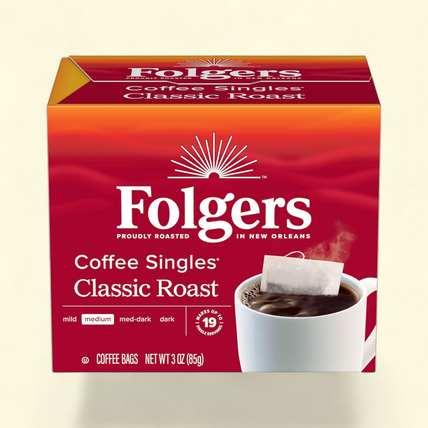 Folgers Coffee Singles, Classic Roast, 19 Count