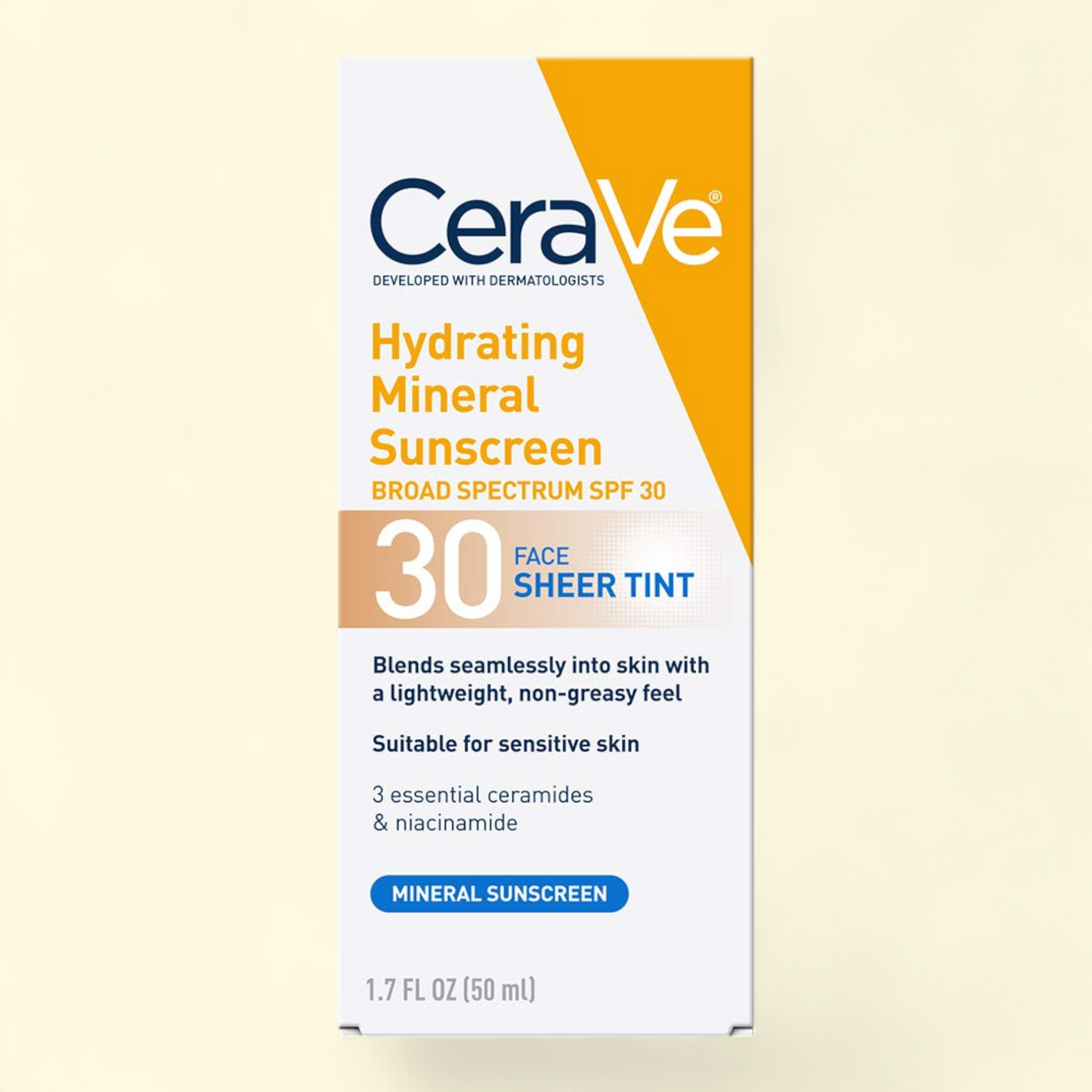 CeraVe Hydrating Mineral Sunscreen Lotion SPF 30, Face, Sheer Tint