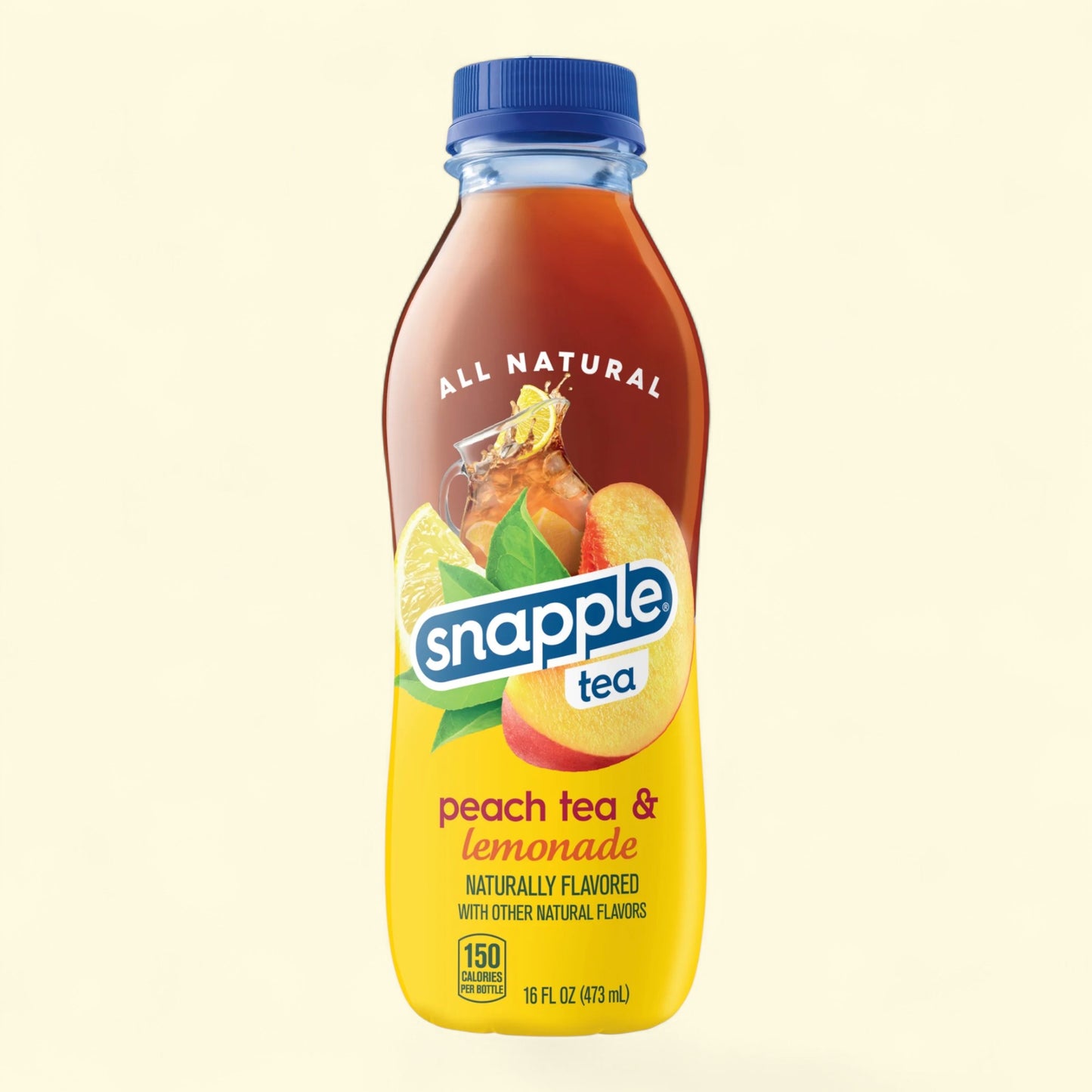 Snapple peach tea & lemonade bottle on a beige background