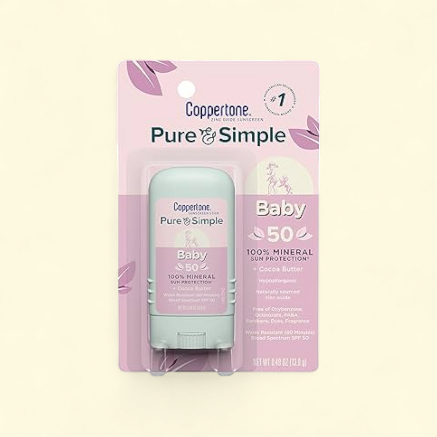Coppertone Pure and Simple Baby Sunscreen Stick, SPF 50, 0.49 oz