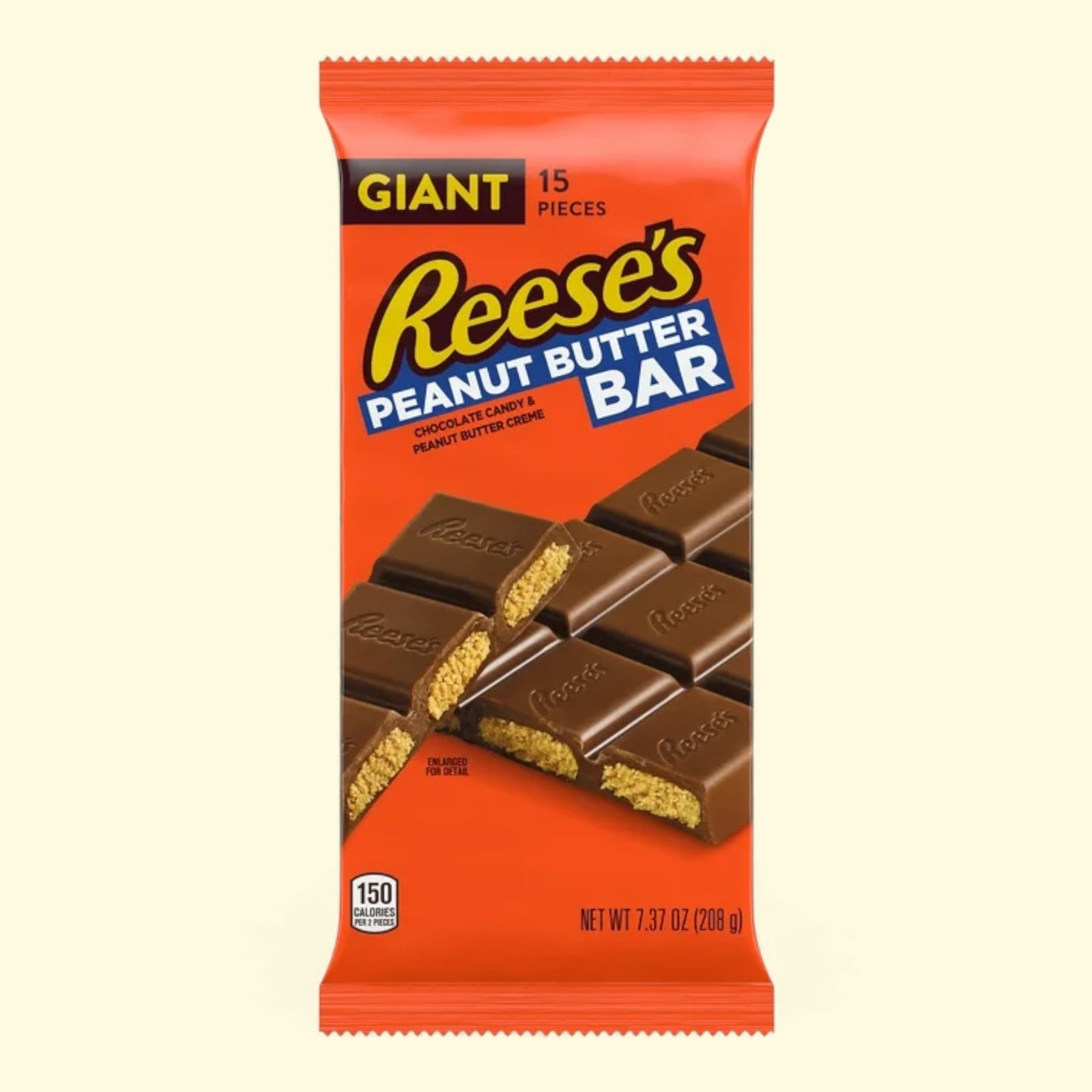 Reese's Peanut Butter Bar packaging on a beige background