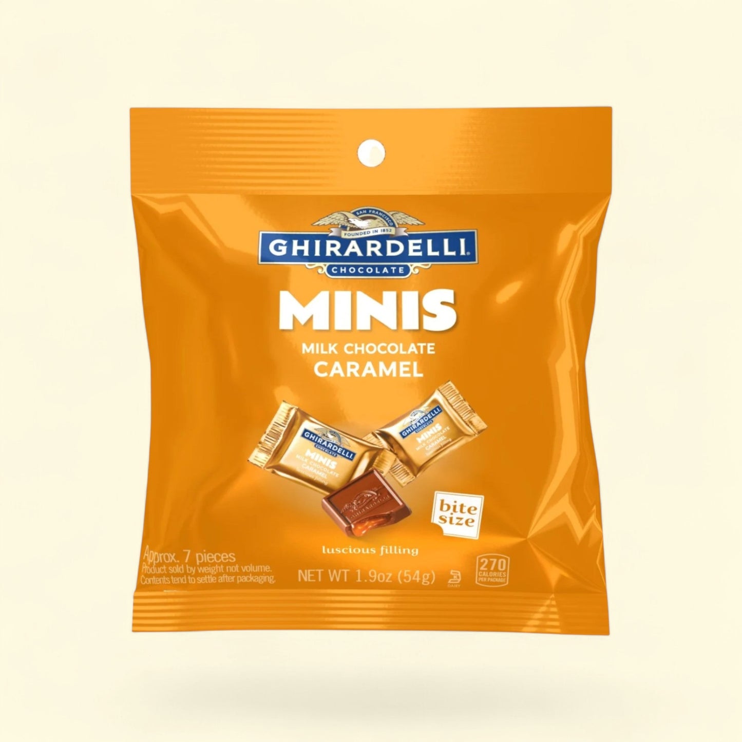 GHIRARDELLI Milk Chocolate Candy Minis with Caramel Filling, 1.9 oz — authentic US product shipped worldwide by Treatspree