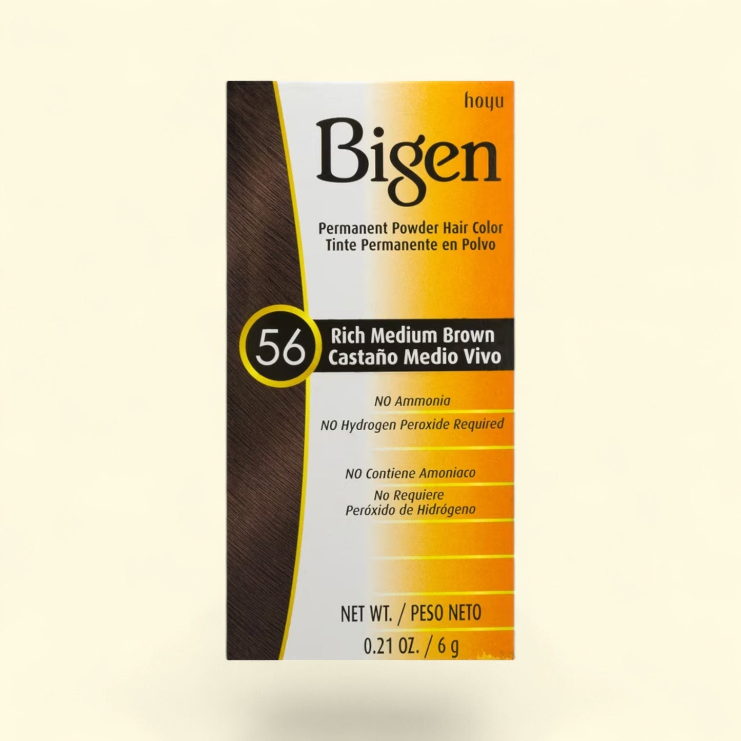 Treatspree Bigen Permanent Powder Haircolor in Rich Medium Brown #56. Ammonia-free formula, no hydrogen peroxide required. 0.21 oz.