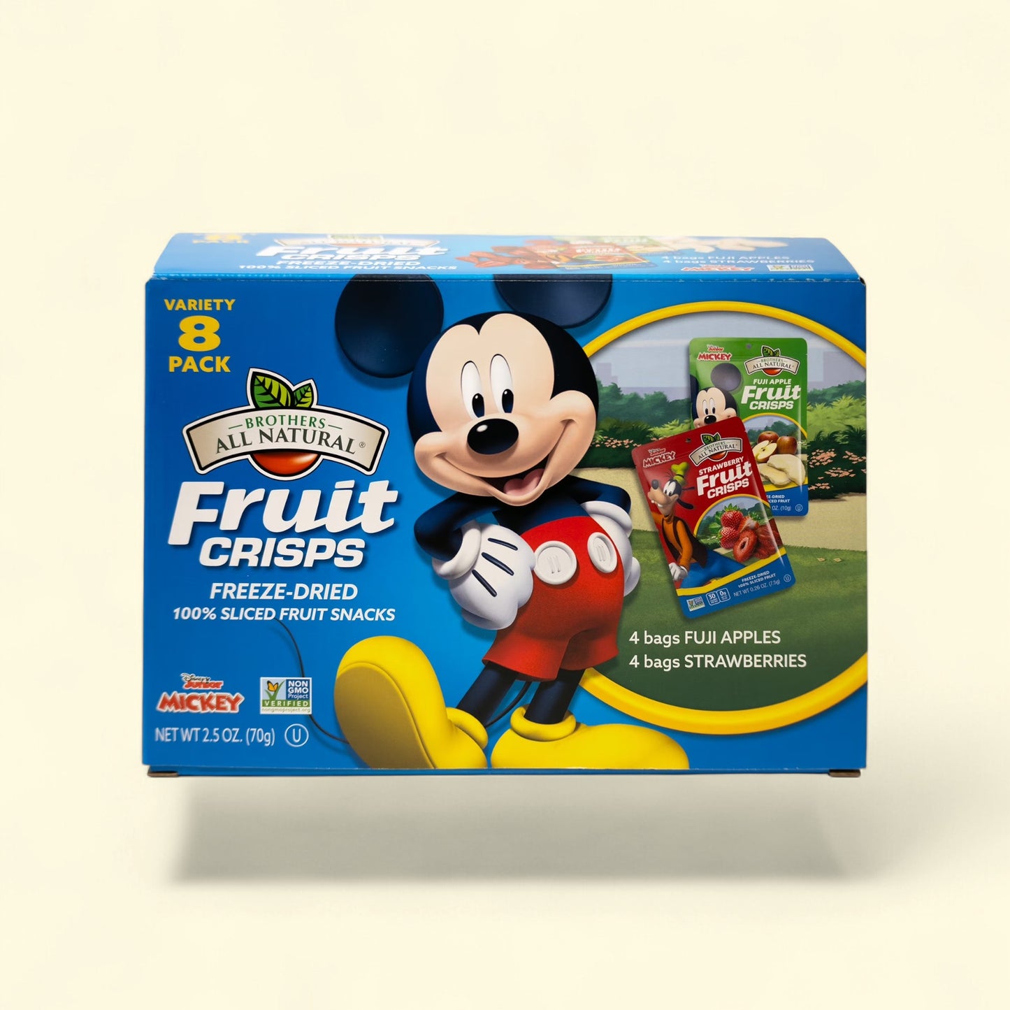 Treatspree Disney Jr Mickey Fruit Crisps, 8 pack variety box with Fuji Apples and Strawberries.
