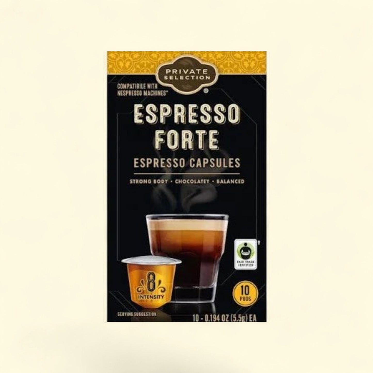 Treatspree Private Selection Espresso Forte dark roast coffee pods for Nespresso Original Machines, 10 count.