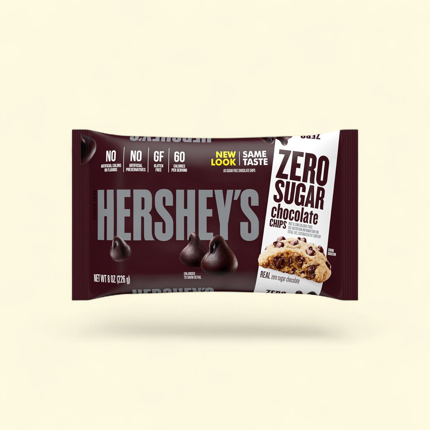 Treatspree Hershey's Zero Sugar Chocolate Baking Chips, 8 oz bag. Gluten-free, no artificial colors or preservatives.