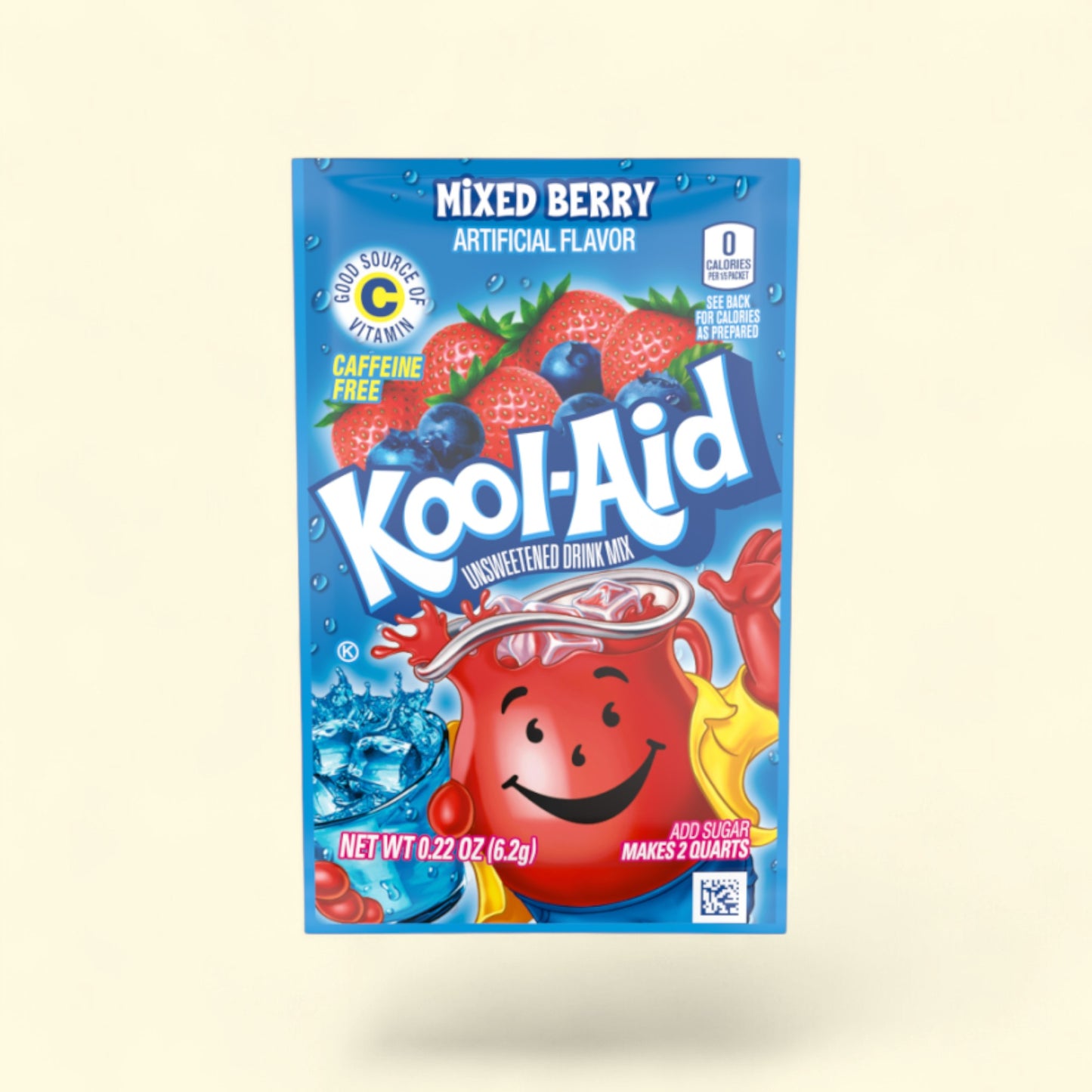 Treatspree Kool-Aid Zero Sugar Mixed Berry drink mix packet with strawberries and blueberries. Caffeine-free, 0 calories.