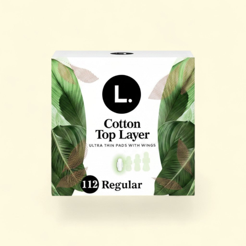 Treatspree L. Ultra Thin Pads, 112 count, regular absorbency, organic cotton top layer, unscented with wings.