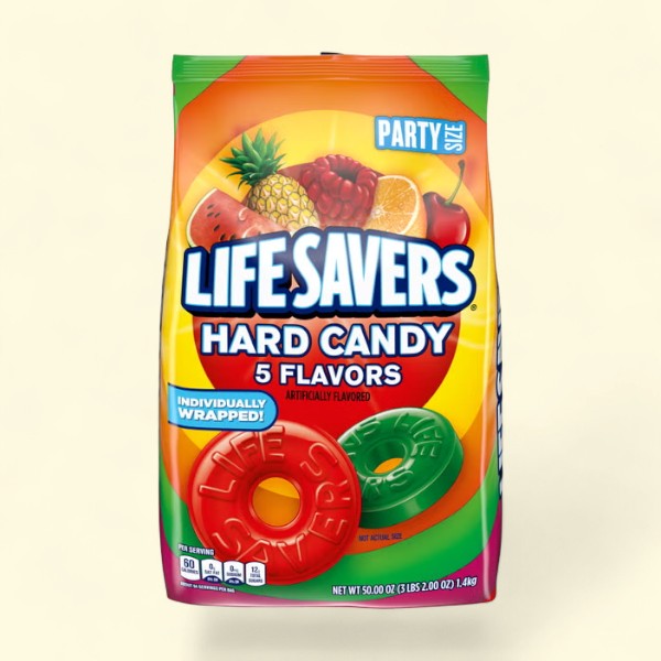 Treatspree LIFE SAVERS Hard Candy, 50 oz Party Size bag with 5 fruit flavors: cherry, raspberry, watermelon, orange, pineapple. Individually wrapped.
