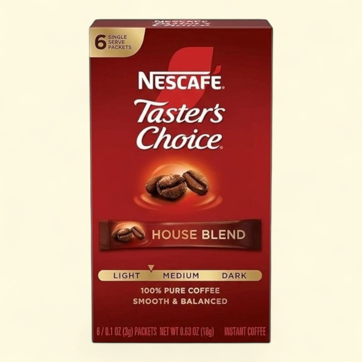 Treatspree NESCAFÉ Taster's Choice House Blend instant coffee box with 6 single-serve packets. Smooth & balanced.