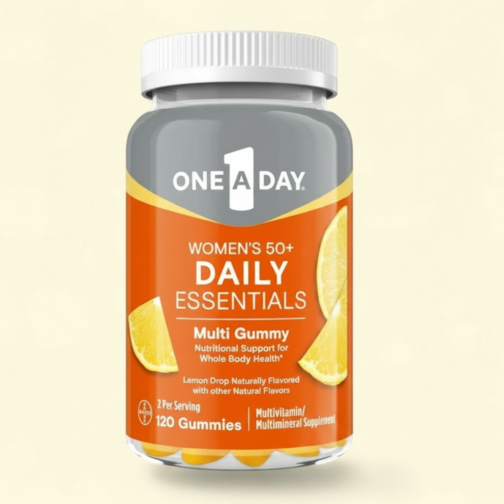 Treatspree One A Day Women's 50+ Daily Essentials Multi Gummy, 120 count, lemon flavor.
