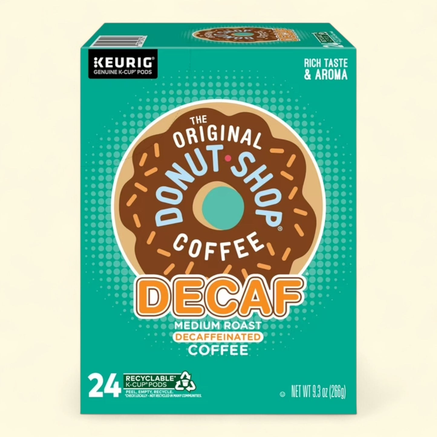Treatspree The Original Donut Shop Decaf K-Cup Coffee Pods, medium roast, 24 count, recyclable pods.