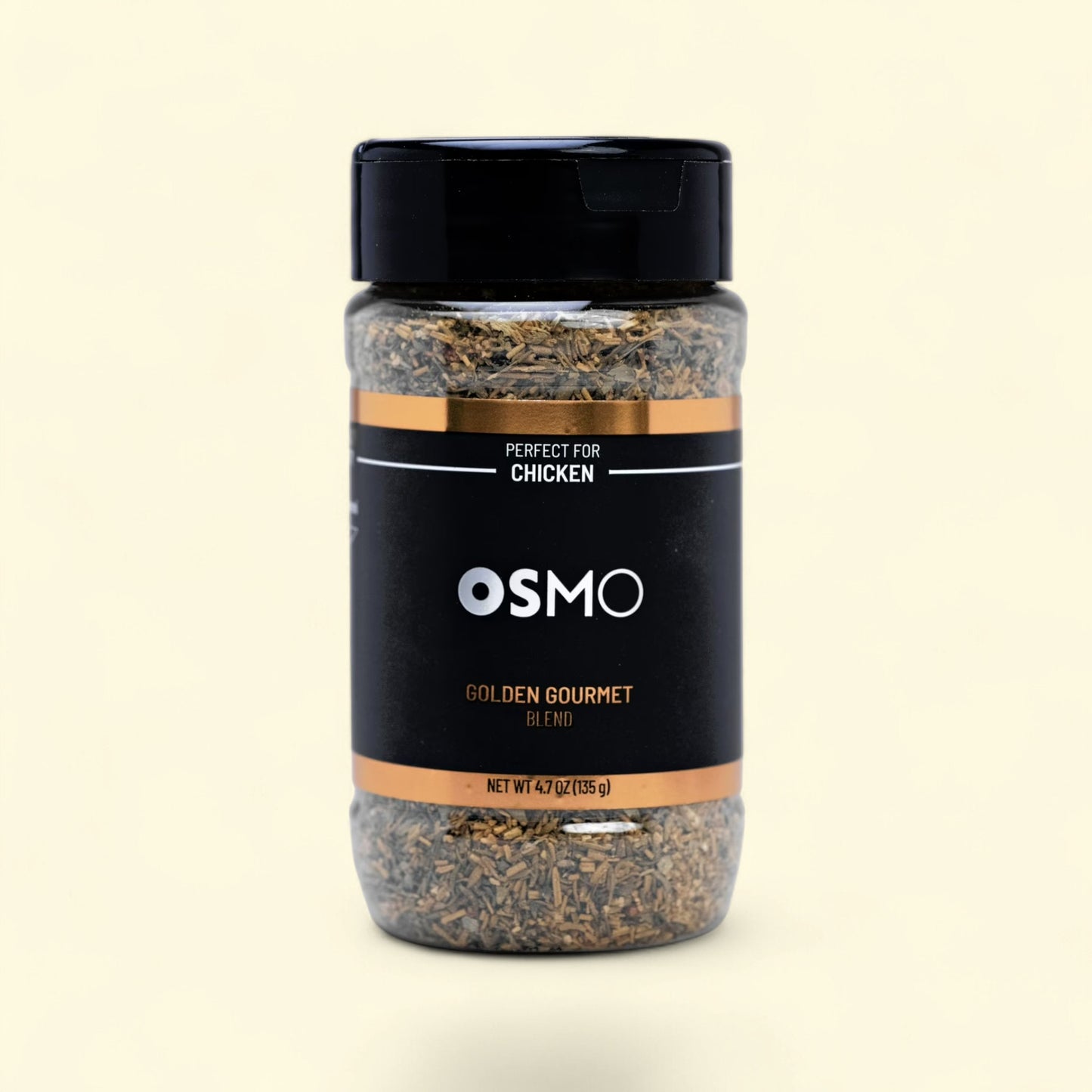 Treatspree Osmo Golden Gourmet Blend for Chicken, a 4.7 oz seasoning with herbs and a black cap.
